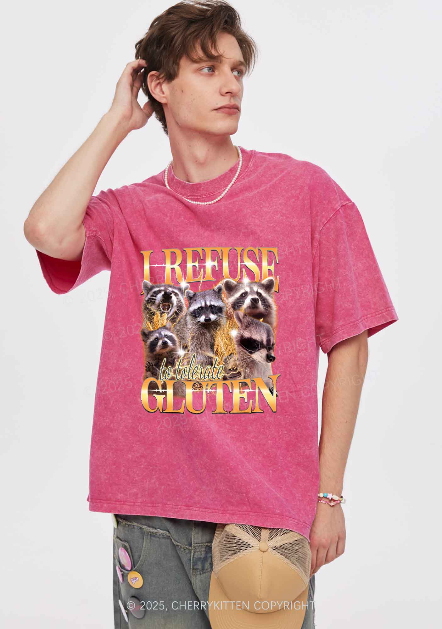 Raccoons Refuse Tolerate Gluten Y2K Shirts Washed Tee Cherrykitten