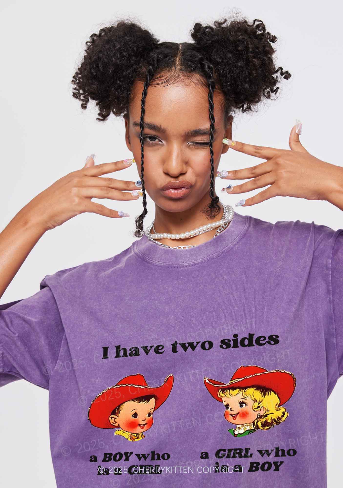 I Have Two Sides Pride Y2K Shirts Washed Tee Cherrykitten