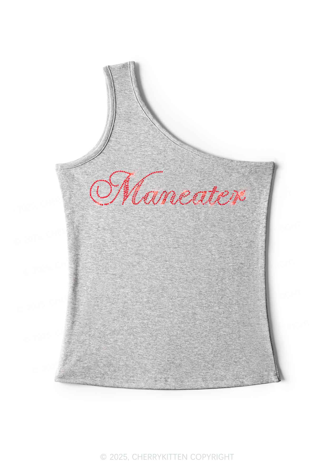 Rhinestone Maneater Y2K One Shoulder Tank Top Cherrykitten