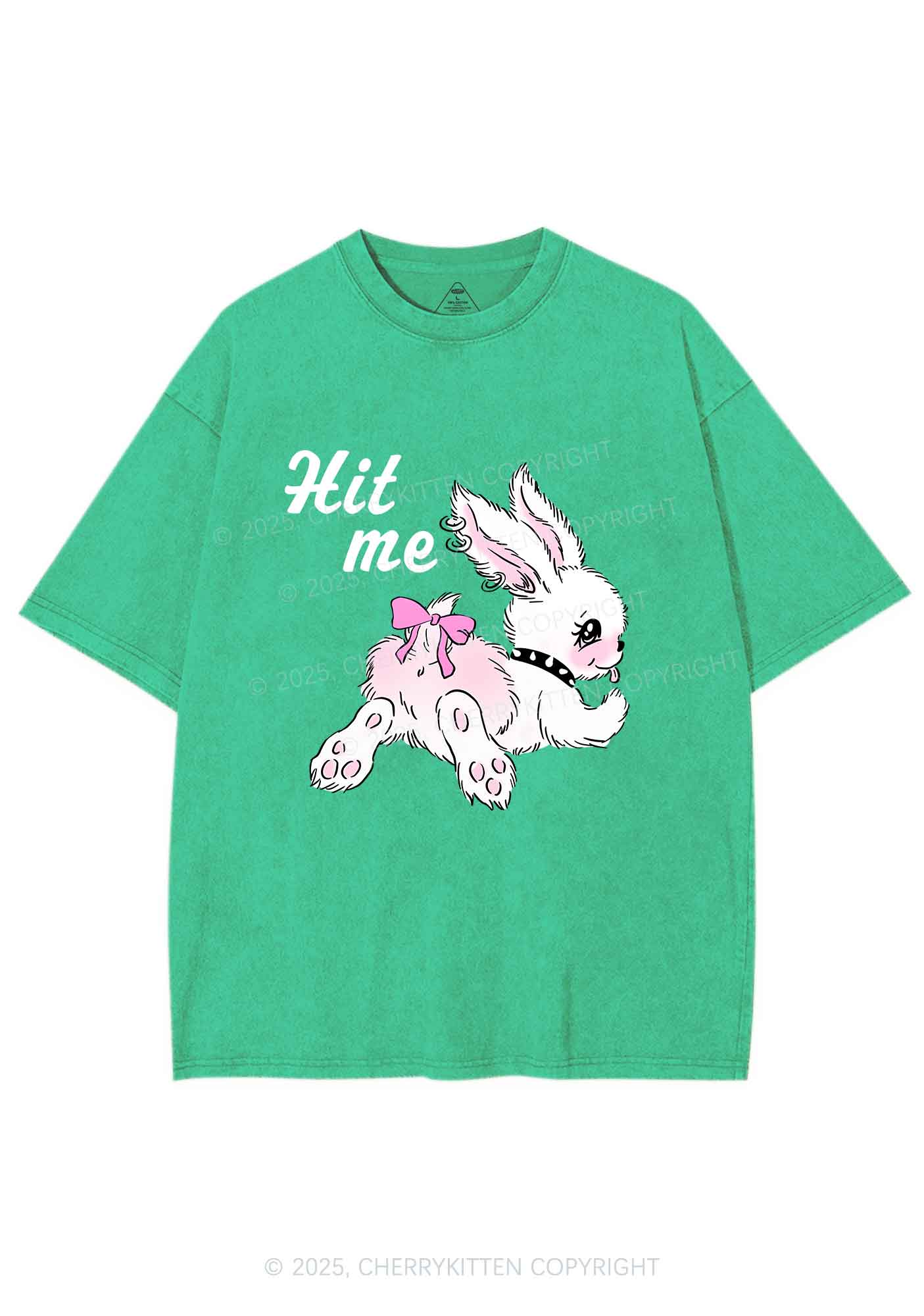 Hit Me White Bunny Y2K Shirts Washed Tee Cherrykitten