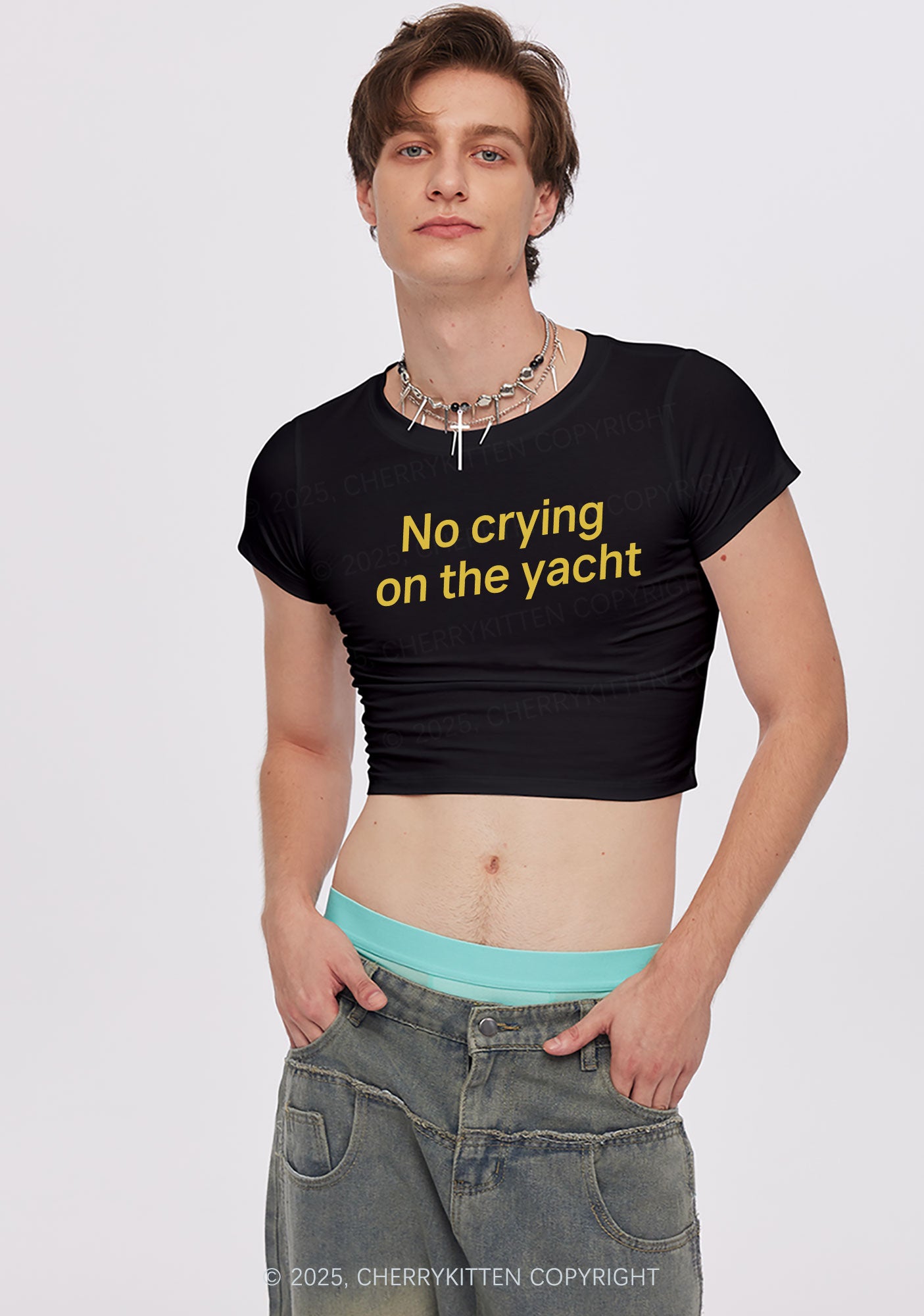 No Crying On Yacht Y2K Baby Tee Cherrykitten