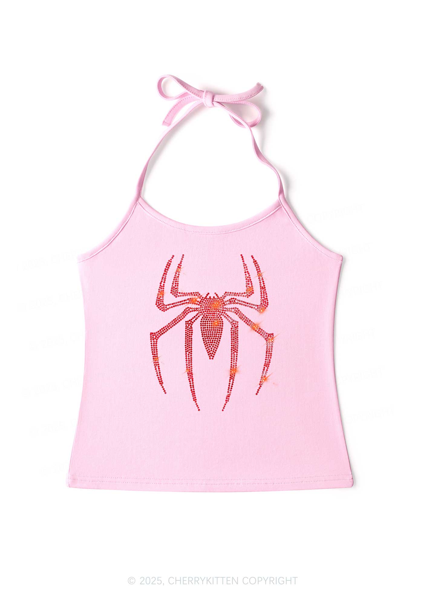 Rhinestone Red Spider Y2K Halter Neck Cami Cherrykitten