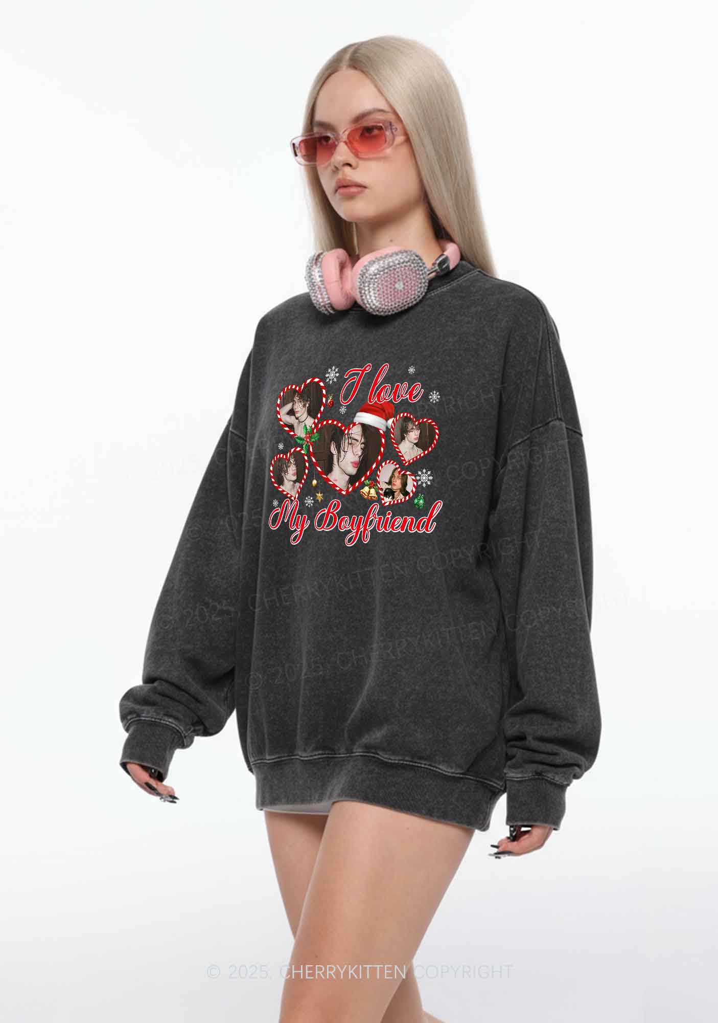 Custom Christmas I Love My GF Y2K Washed Sweatshirts Cherrykitten