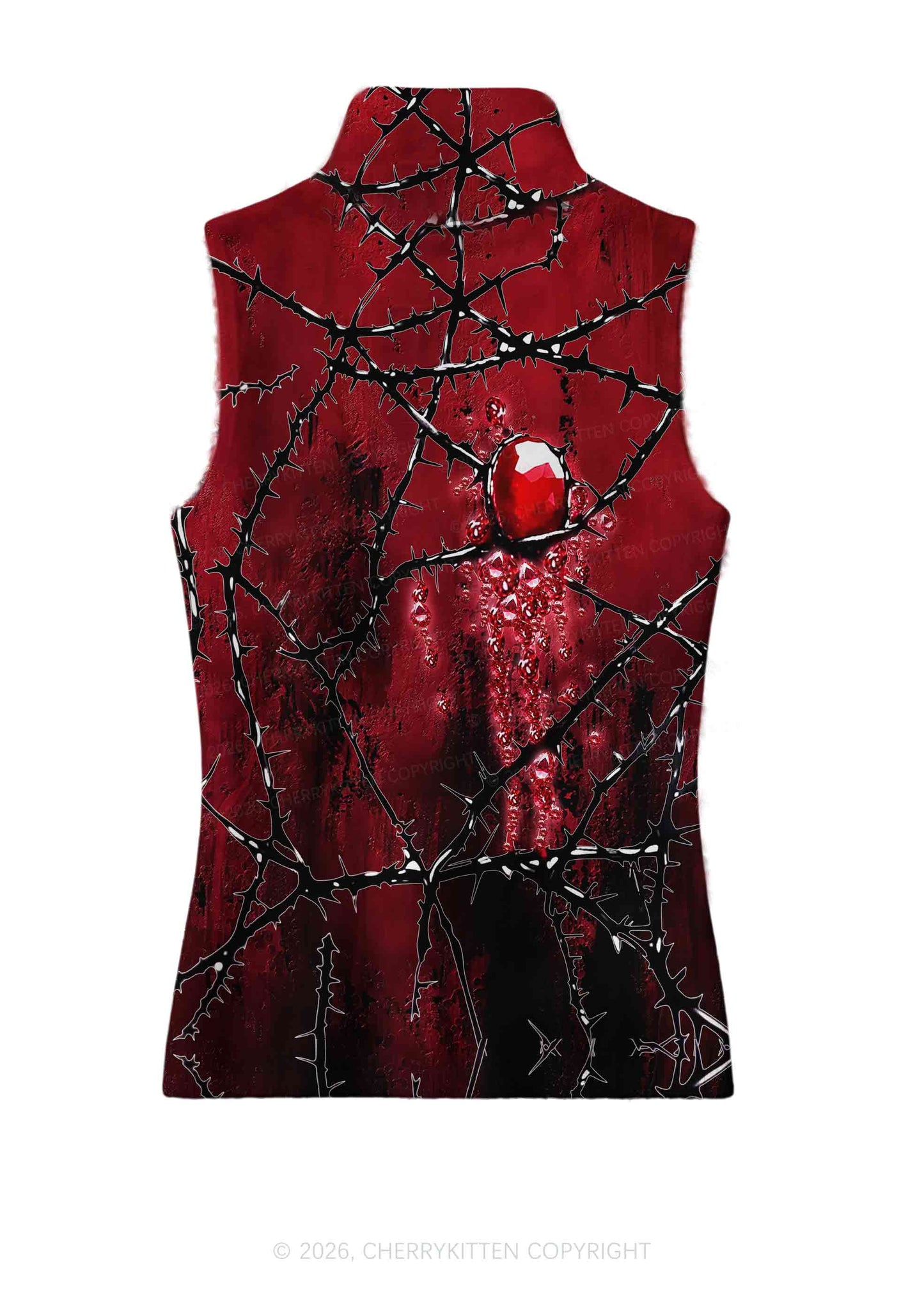 Thorned Ruby Y2K Knit Turtleneck Tank Top Cherrykitten