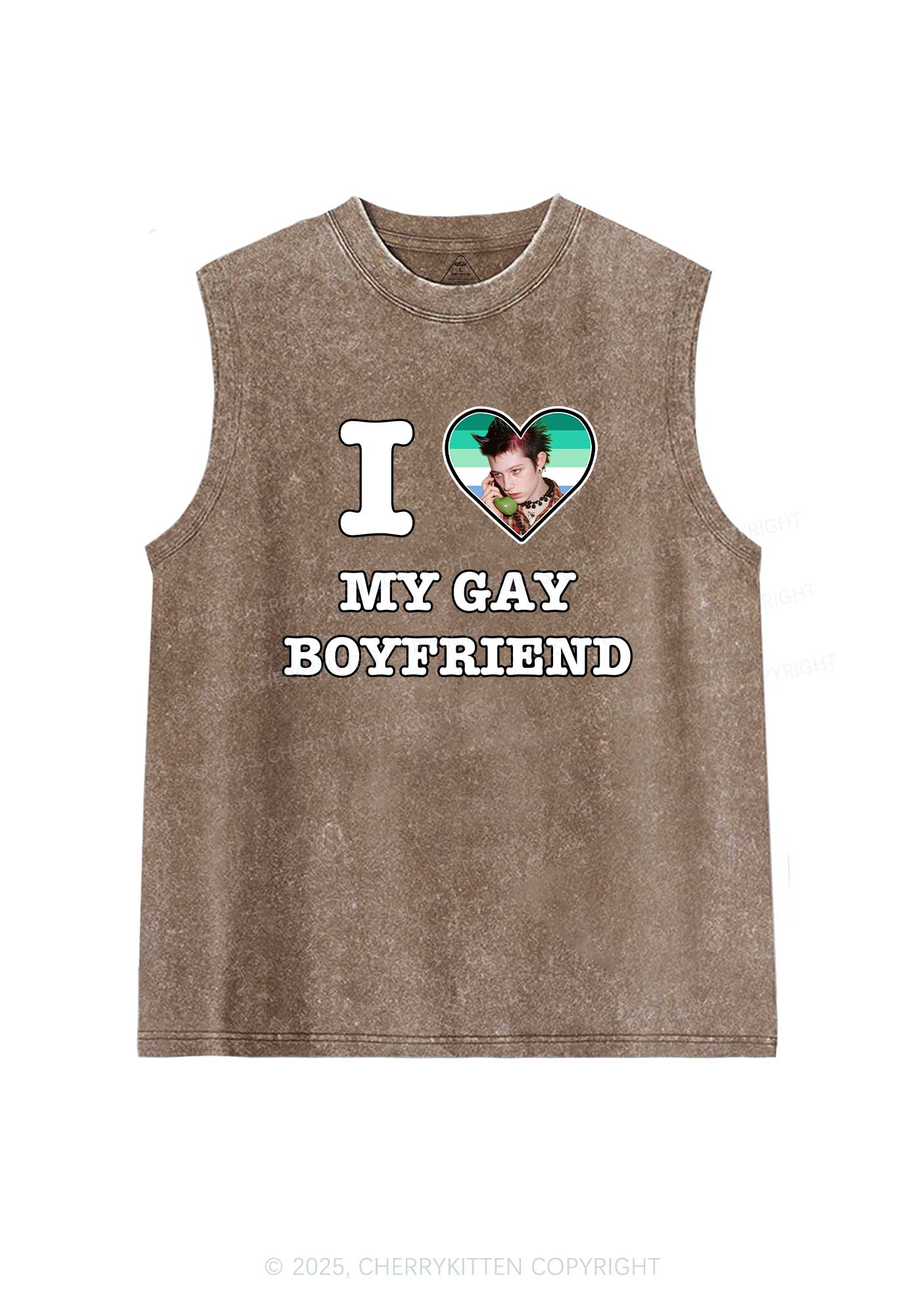 Custom My Gay BF Pride Y2K Washed Muscle Tank Cherrykitten