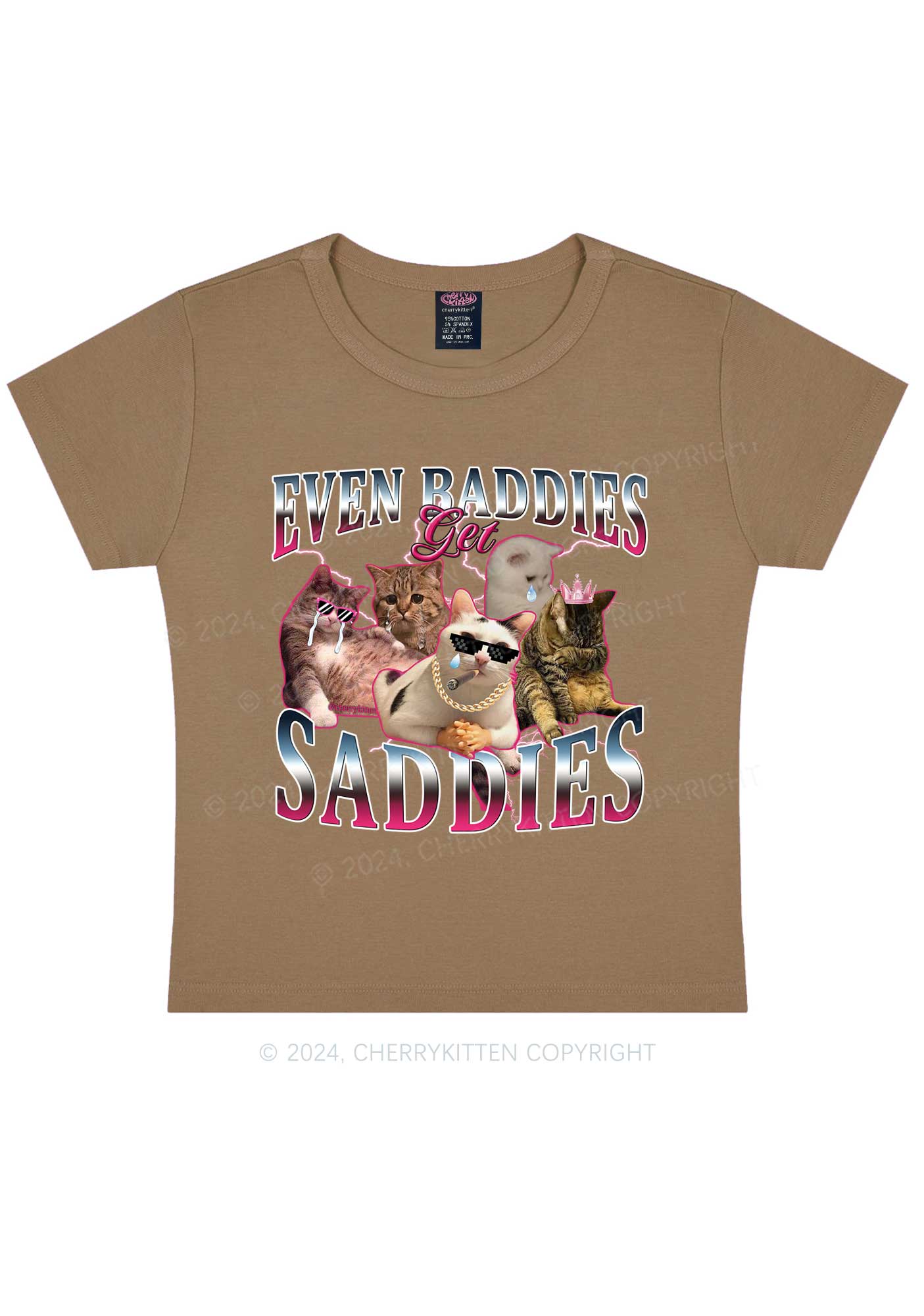 Five Baddie Cats Y2K Baby Tee Cherrykitten