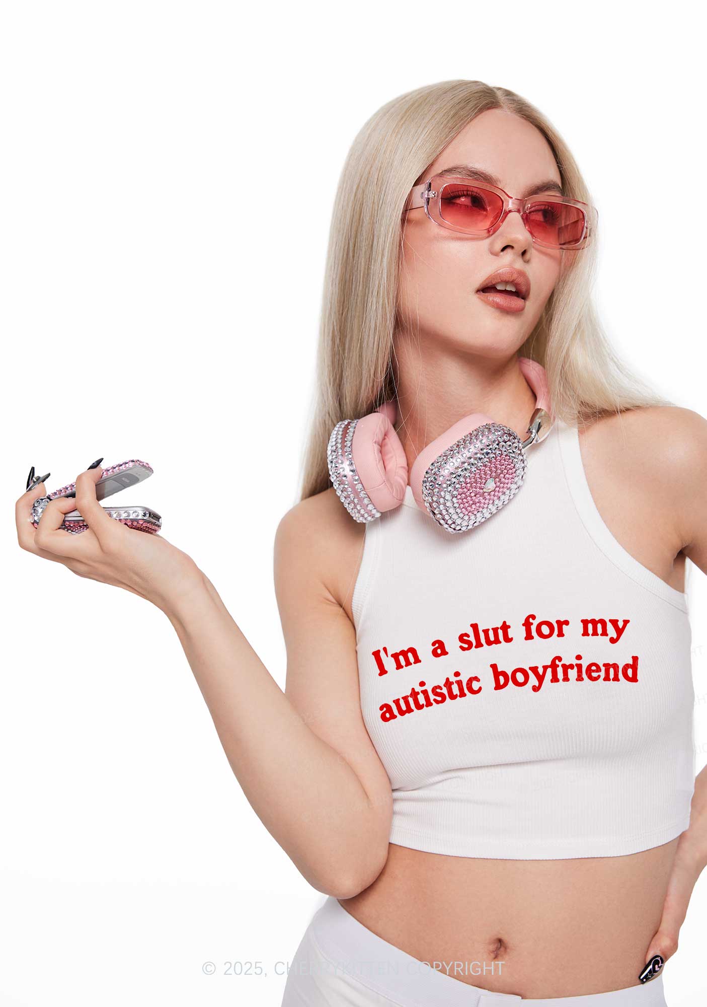 Slxt For My Autistic BF Y2K Crop Tank Top Cherrykitten