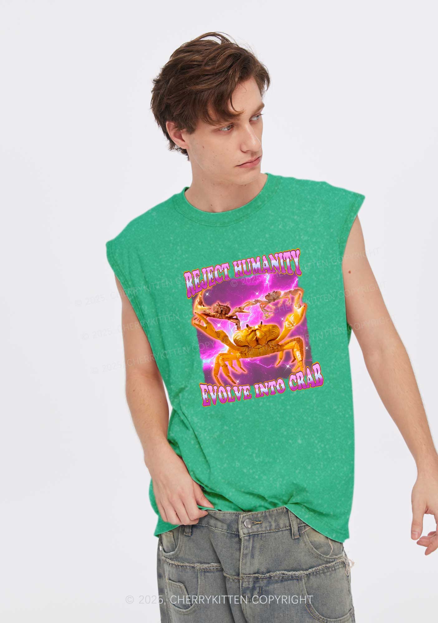 Reject Humanity Crab Y2K Washed Muscle Tank Cherrykitten