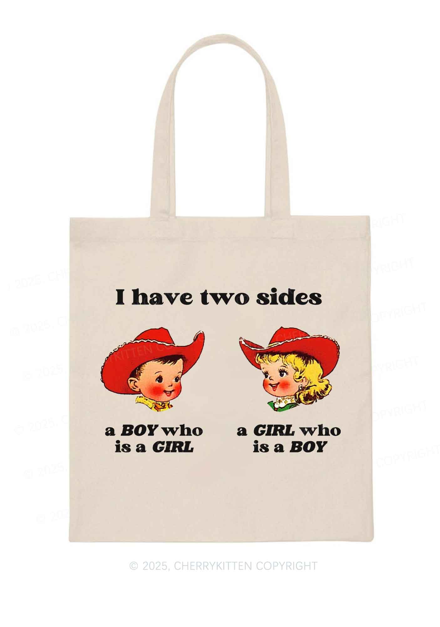 I Have Two Sides Pride Y2K Canvas Tote Bag Cherrykitten