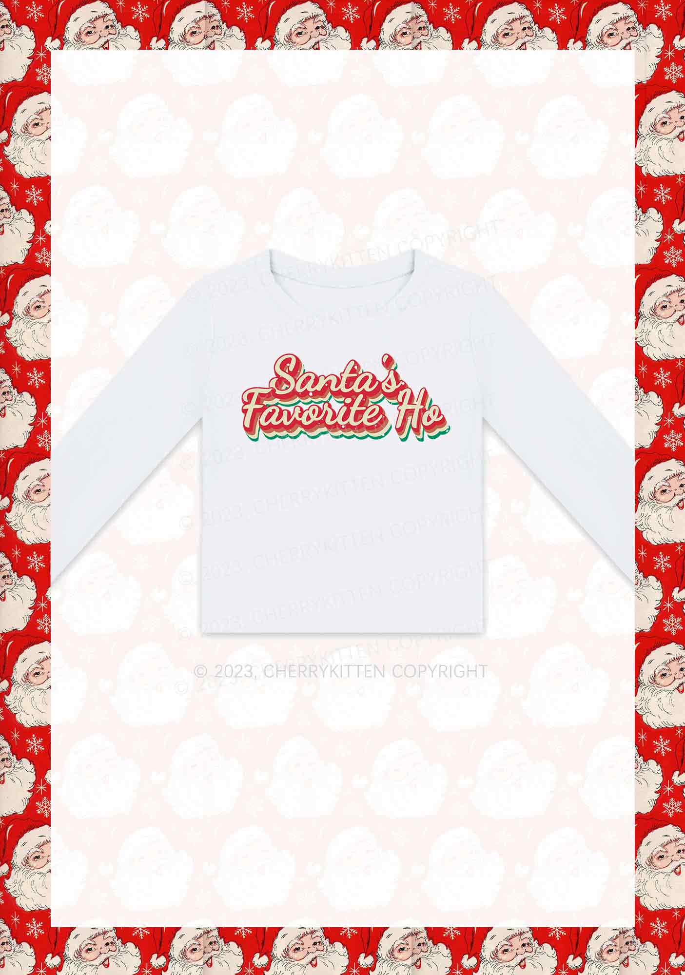 Santa's Favorite Ho Christmas Y2K Long Sleeve Crop Top Cherrykitten