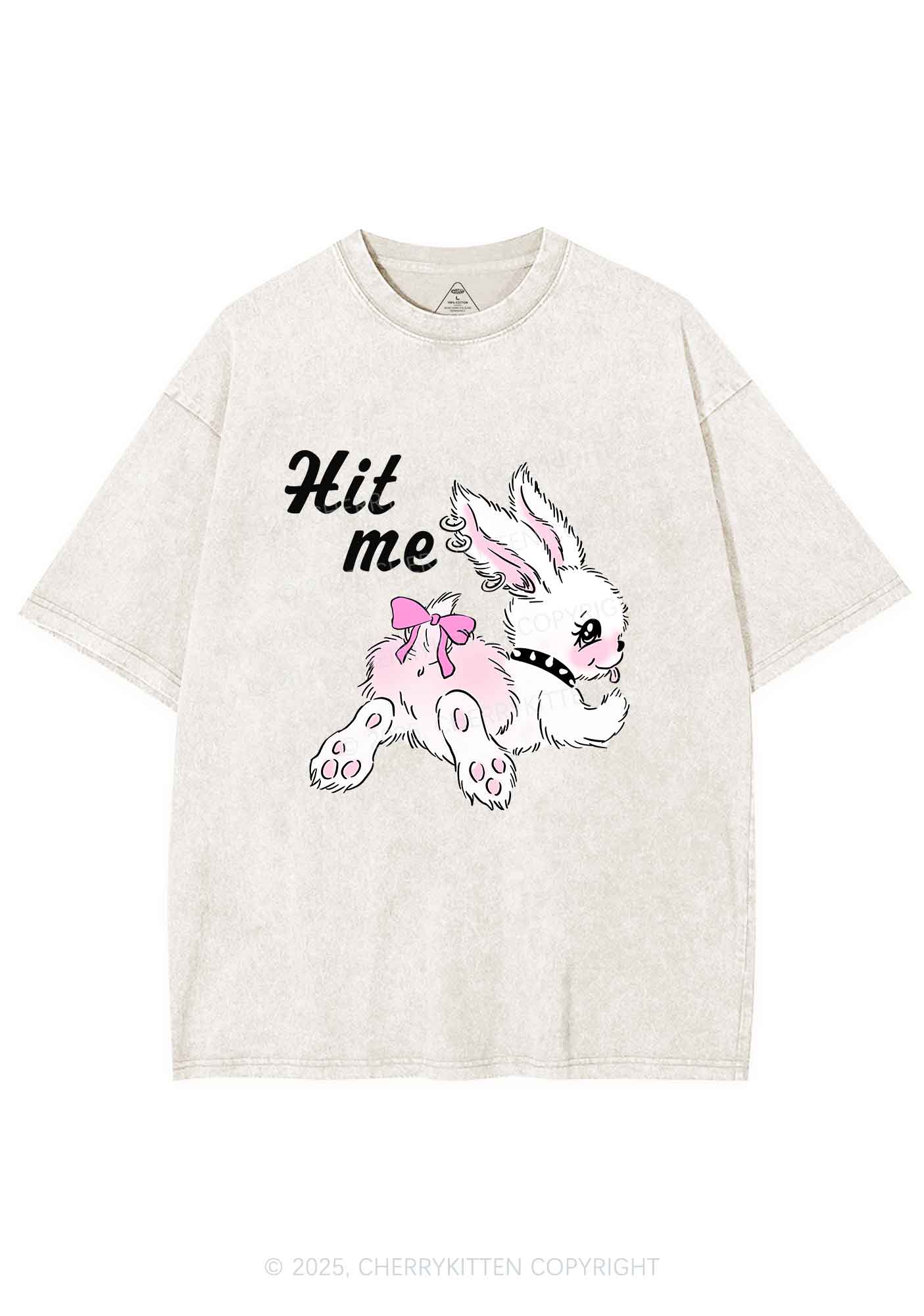 Hit Me White Bunny Y2K Shirts Washed Tee Cherrykitten