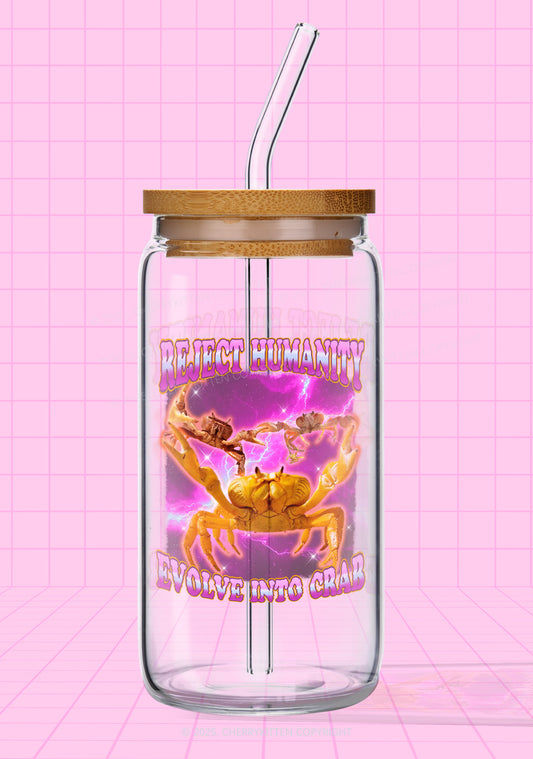 Reject Humanity Crab Y2K Printed Glass Cup Cherrykitten