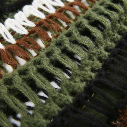 Striped Cutout Loose Knit Crop Top Cherrykitten