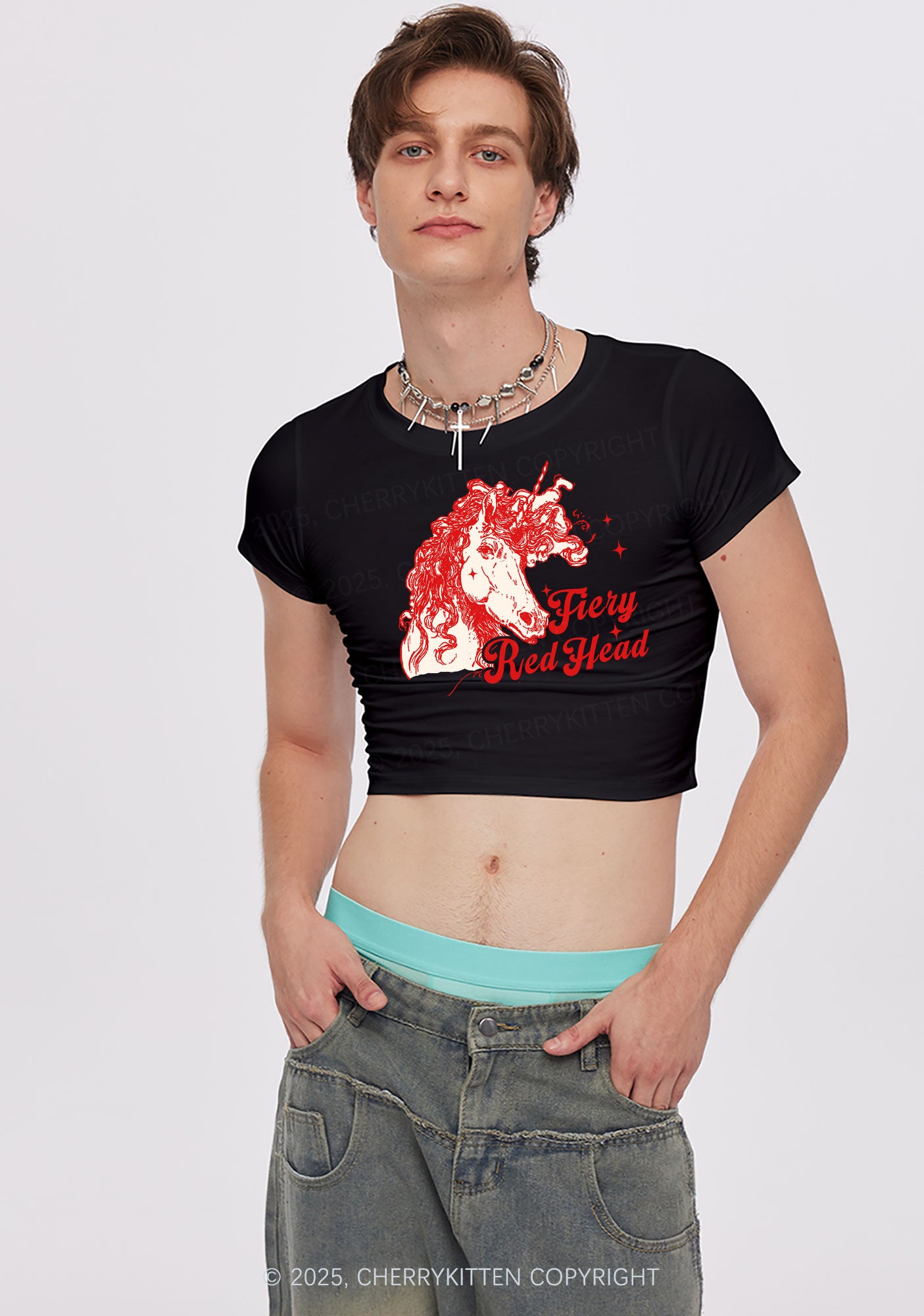 Fiery Red Head Y2K Baby Tee Cherrykitten