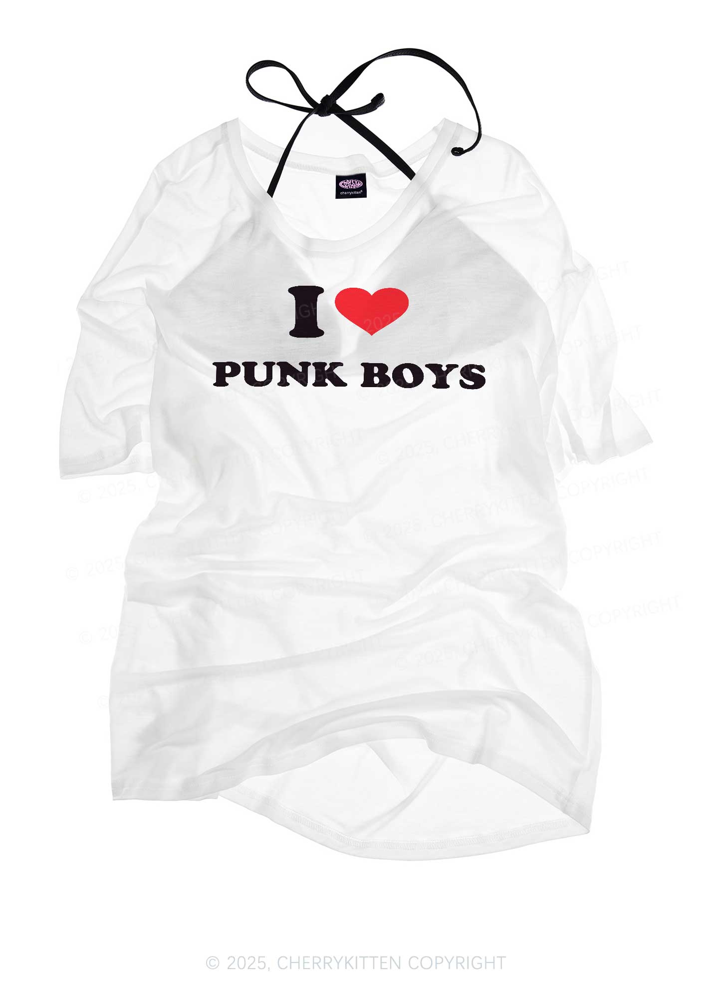 I Love Punk Boys Y2K Sheer Boyfriend Tee Cherrykitten