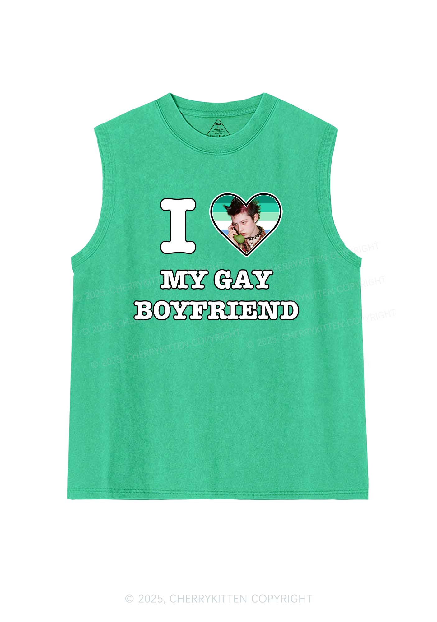 Custom My Gay BF Pride Y2K Washed Muscle Tank Cherrykitten