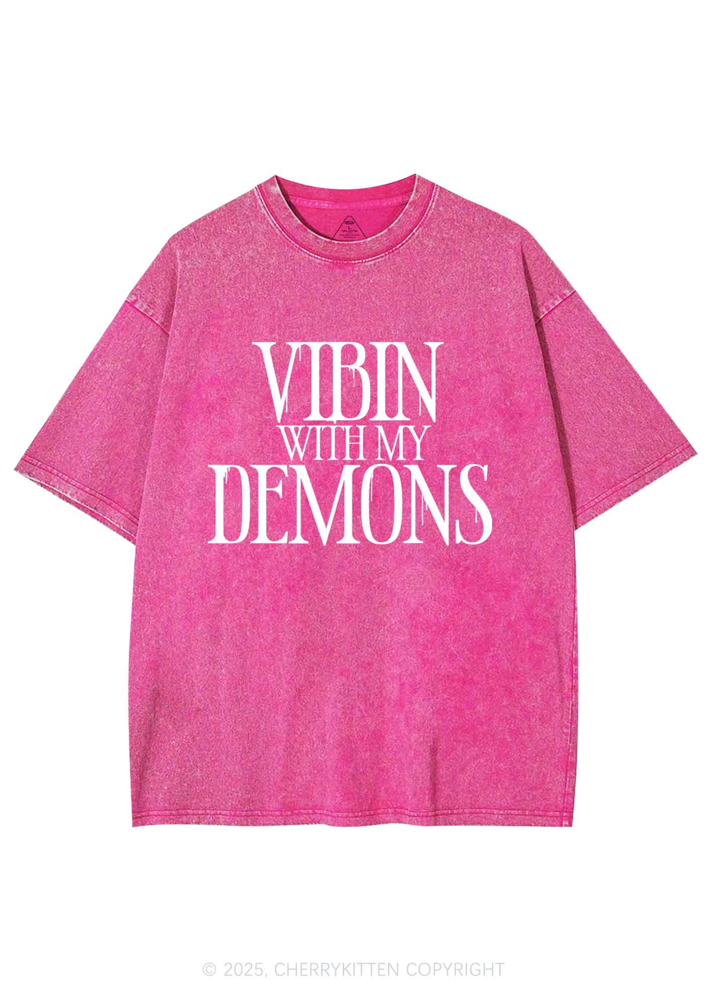 Halloween Vibin With My Demons Y2K Shirts Washed Tee Cherrykitten
