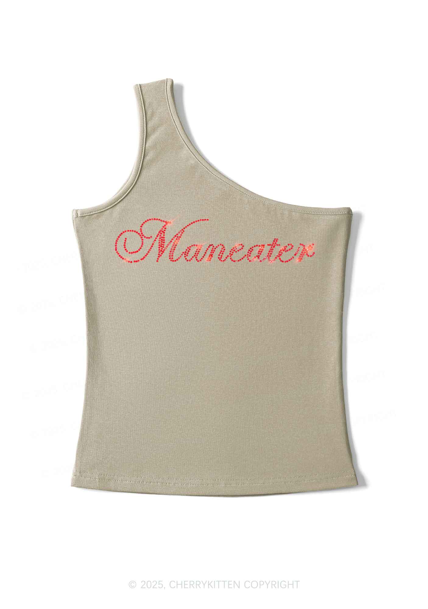 Rhinestone Maneater Y2K One Shoulder Tank Top Cherrykitten