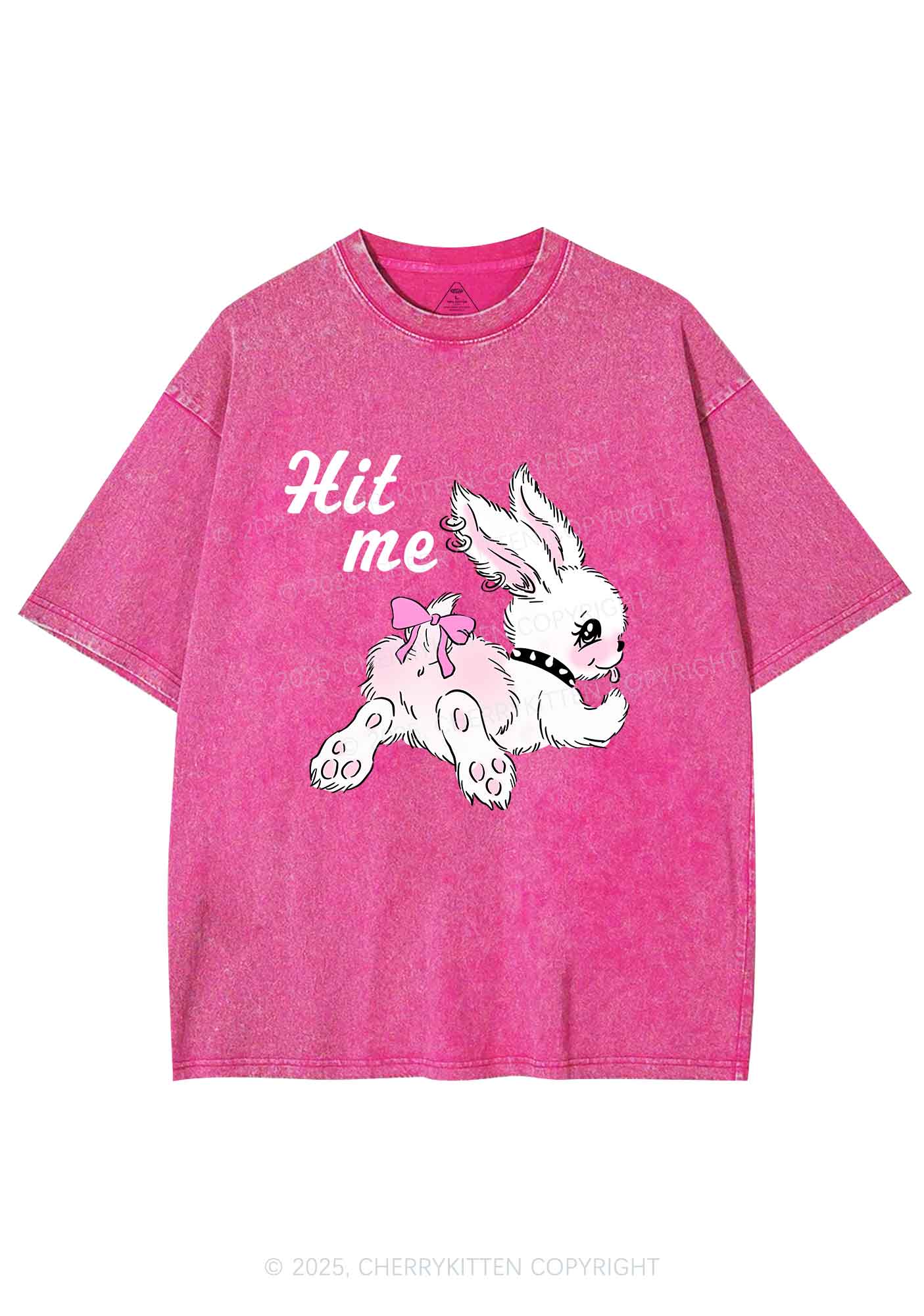 Hit Me White Bunny Y2K Shirts Washed Tee Cherrykitten