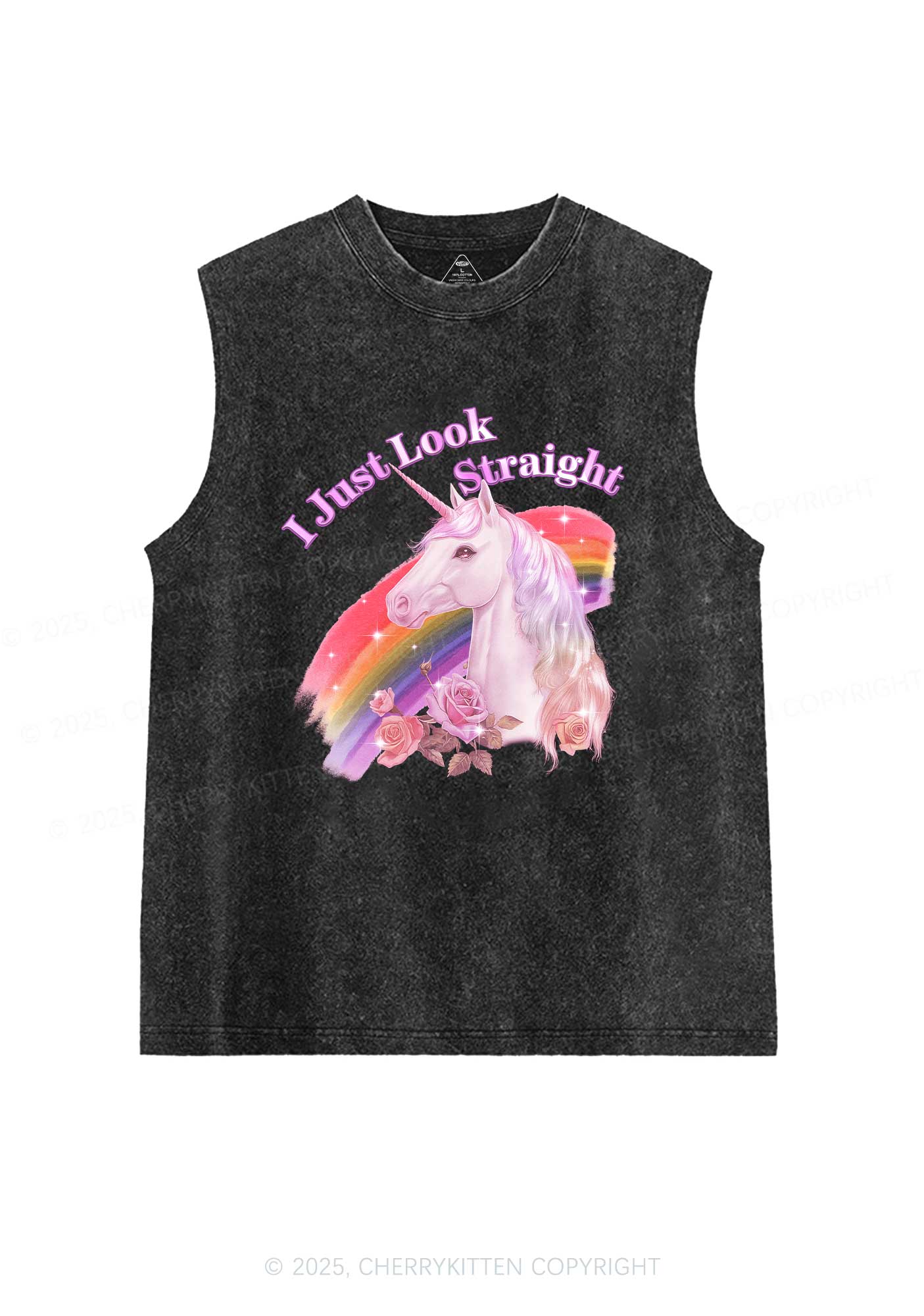 Look Straight Unicorn Pride Y2K Washed Muscle Tank Cherrykitten