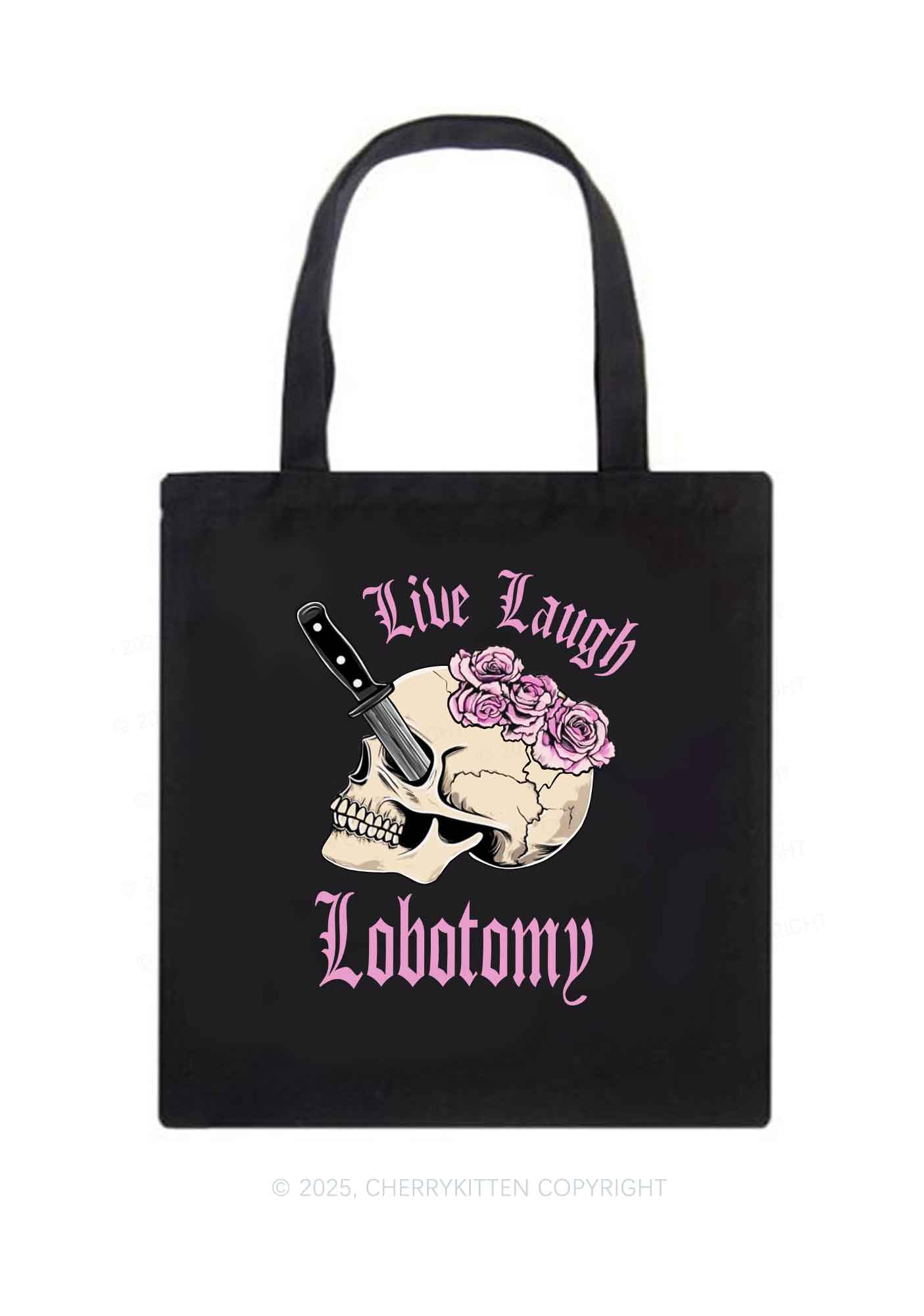 Live Laugh Lobotomy Skull Y2K Canvas Tote Bag Cherrykitten