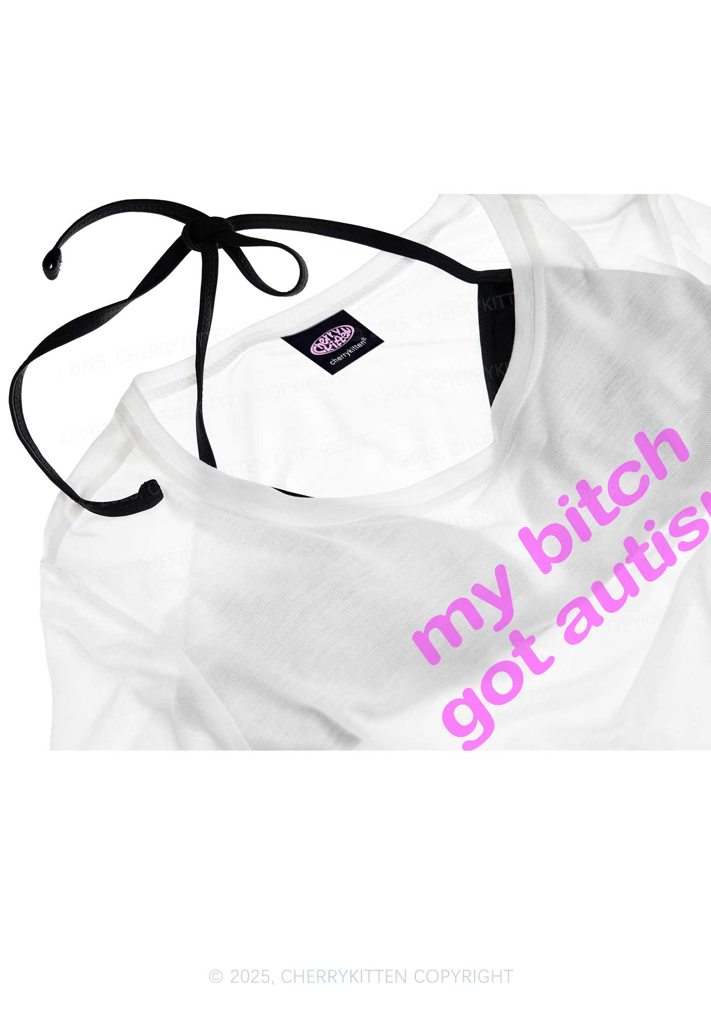 My Bxxch Got Autism Y2K Sheer Crop Tee Cherrykitten