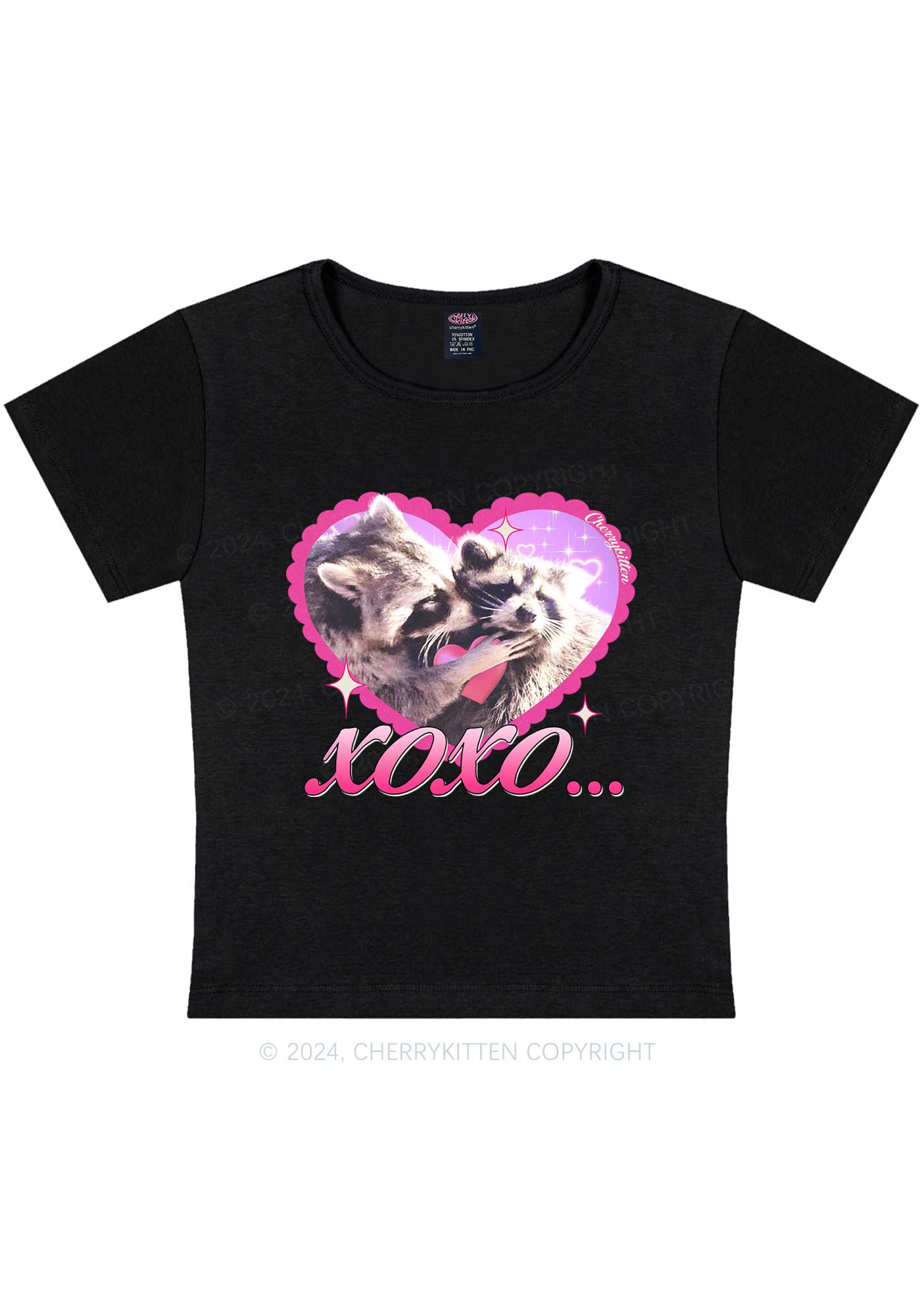 Two Raccoons XOXO Y2K Valentine's Day Baby Tee Cherrykitten