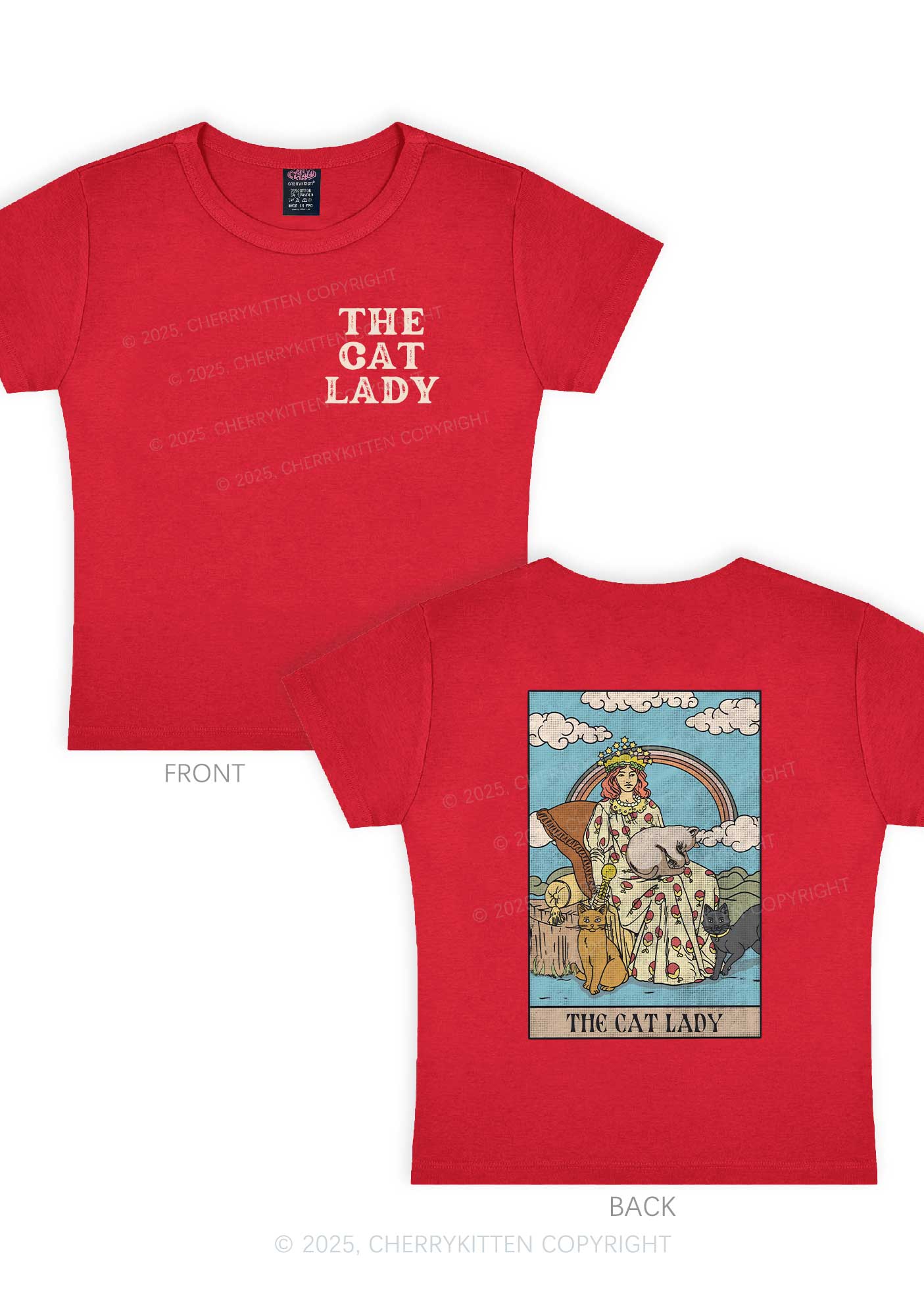 The Cat Lady Two Sides Y2K Baby Tee Cherrykitten