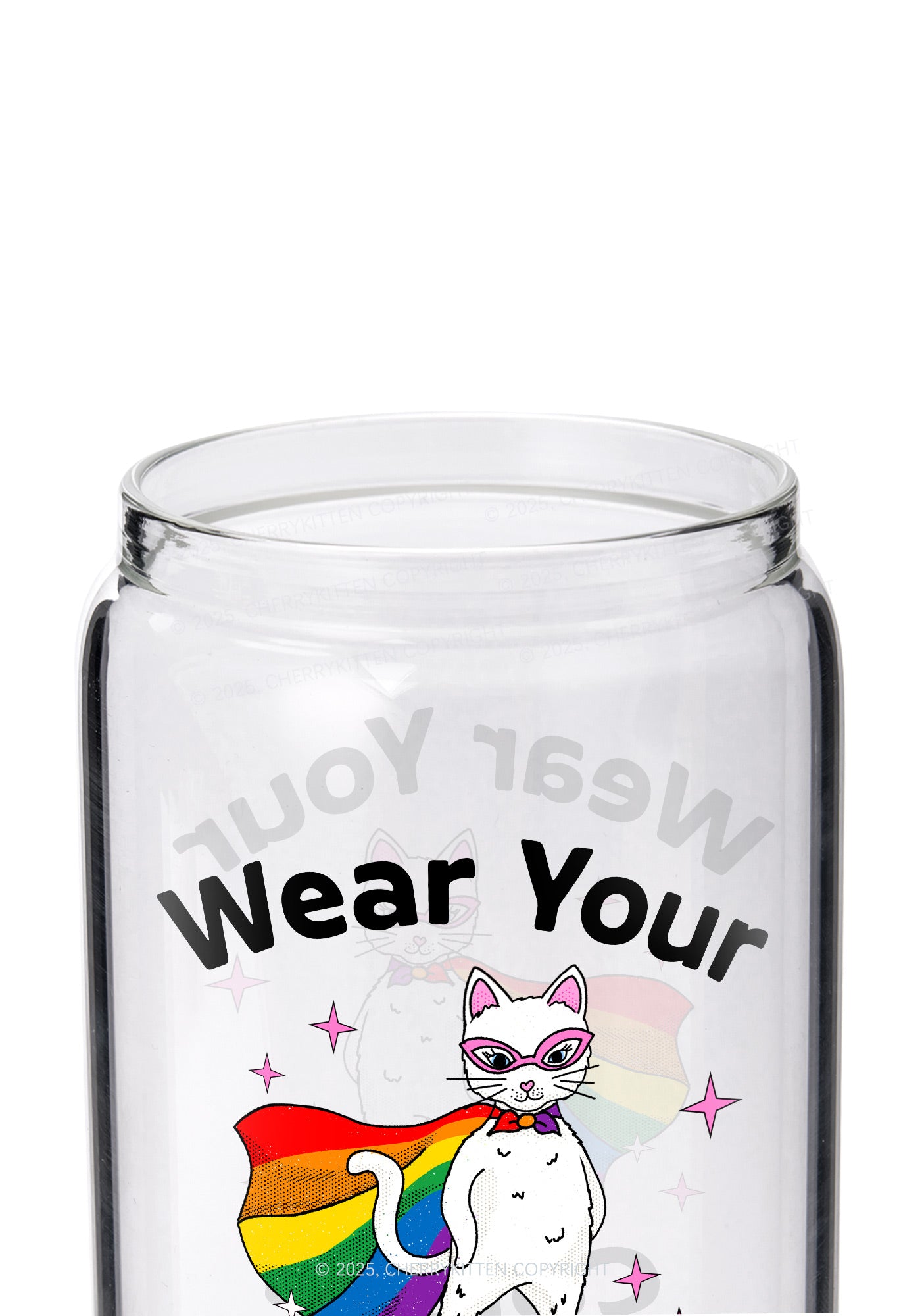 Pride Flag Cat Y2K Printed Glass Cup Cherrykitten
