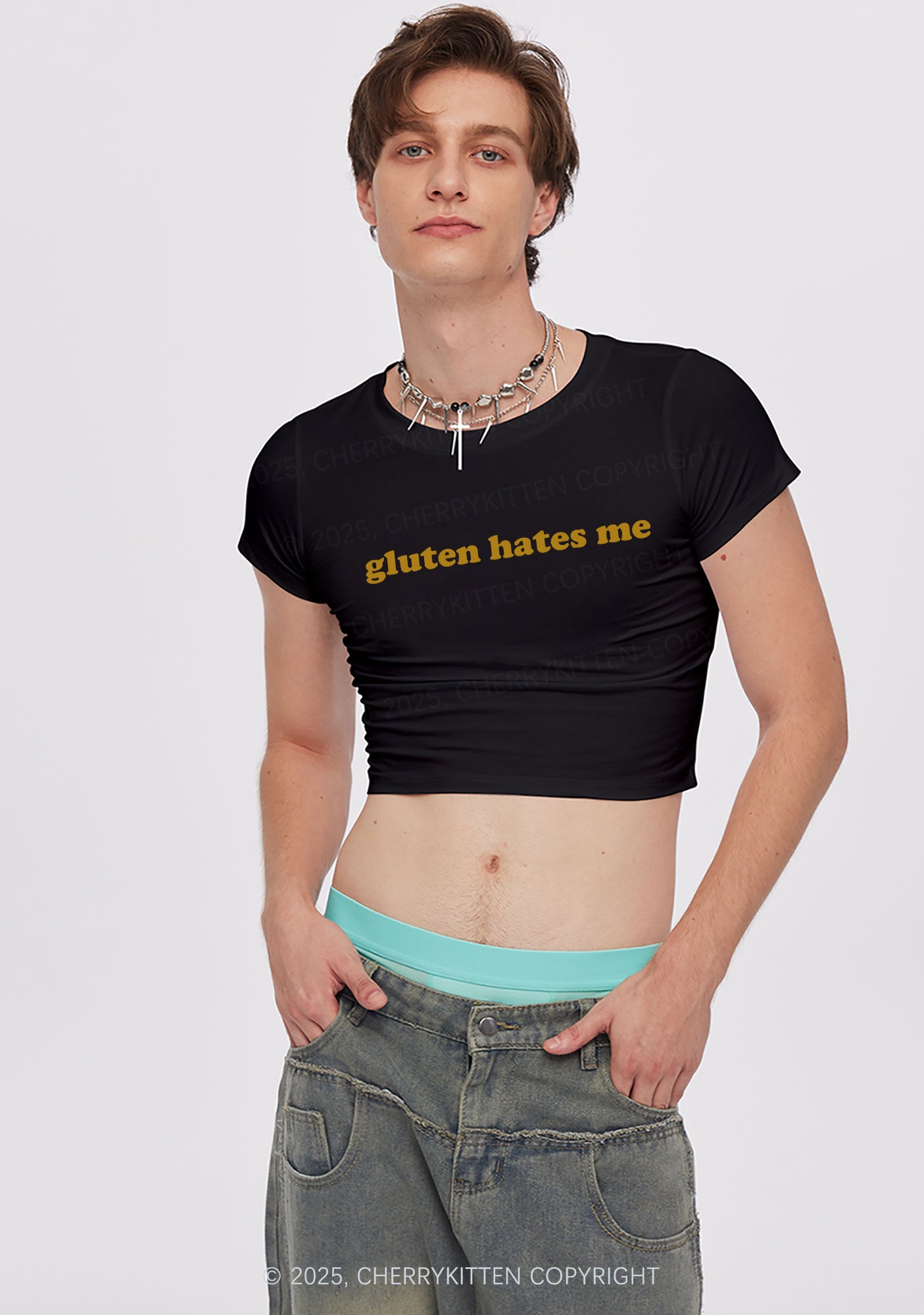 Gluten Hates Me Y2K Baby Tee Cherrykitten