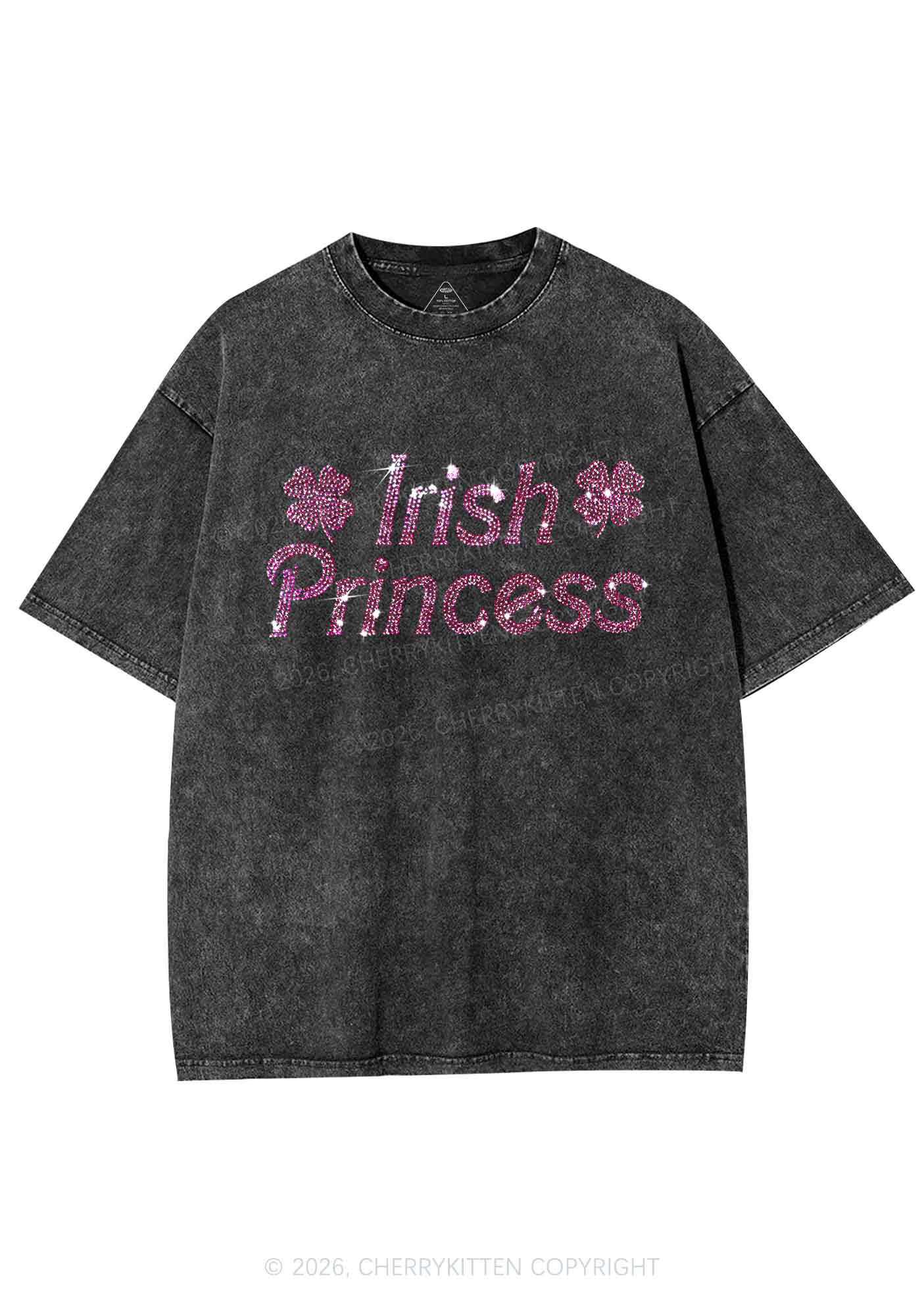 Rhinestone Irish Princess St Patricks Y2K Shirts Washed Tee Cherrykitten