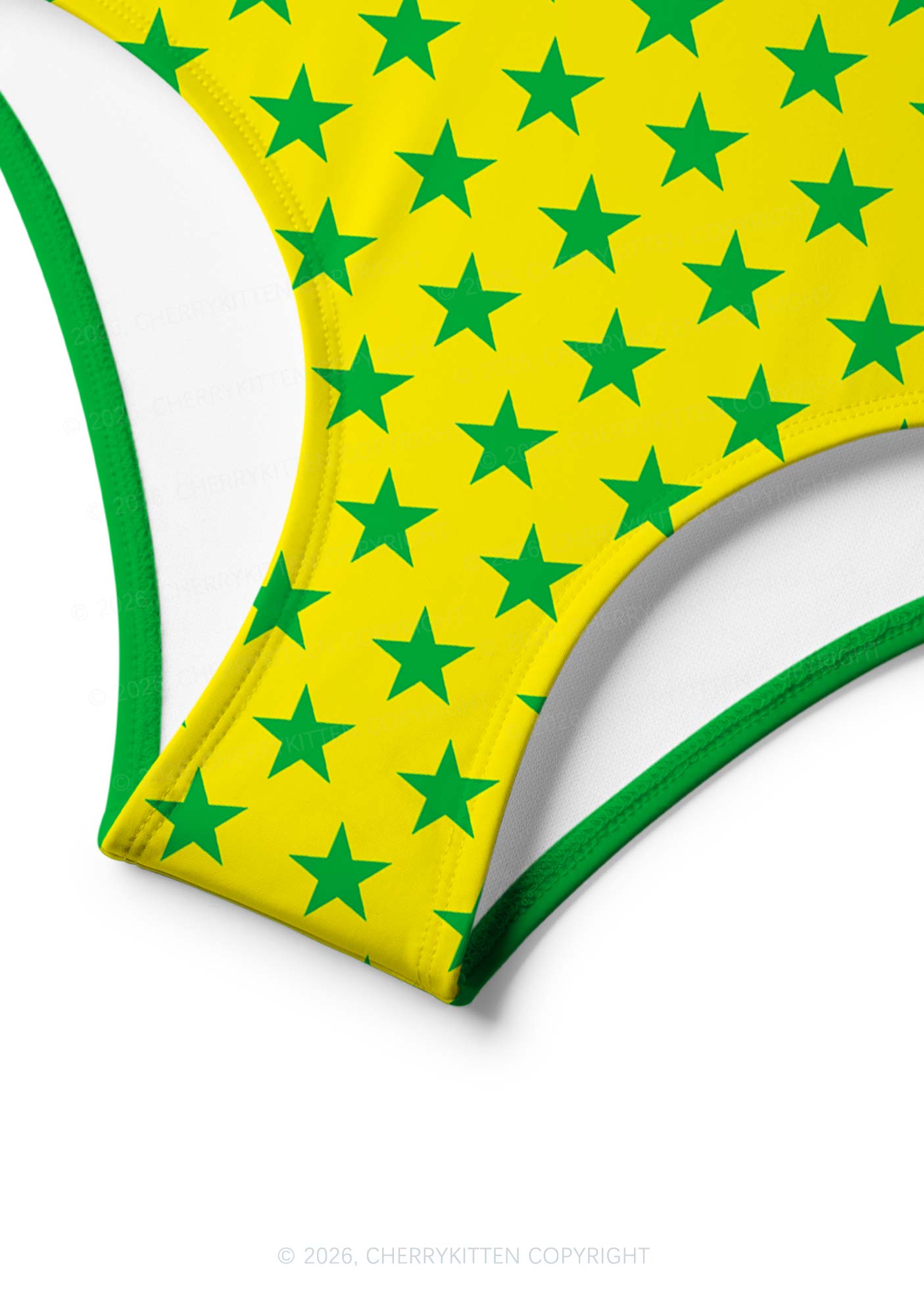 Yellow Green Stripe Star Y2K Print Bikini Set Cherrykitten