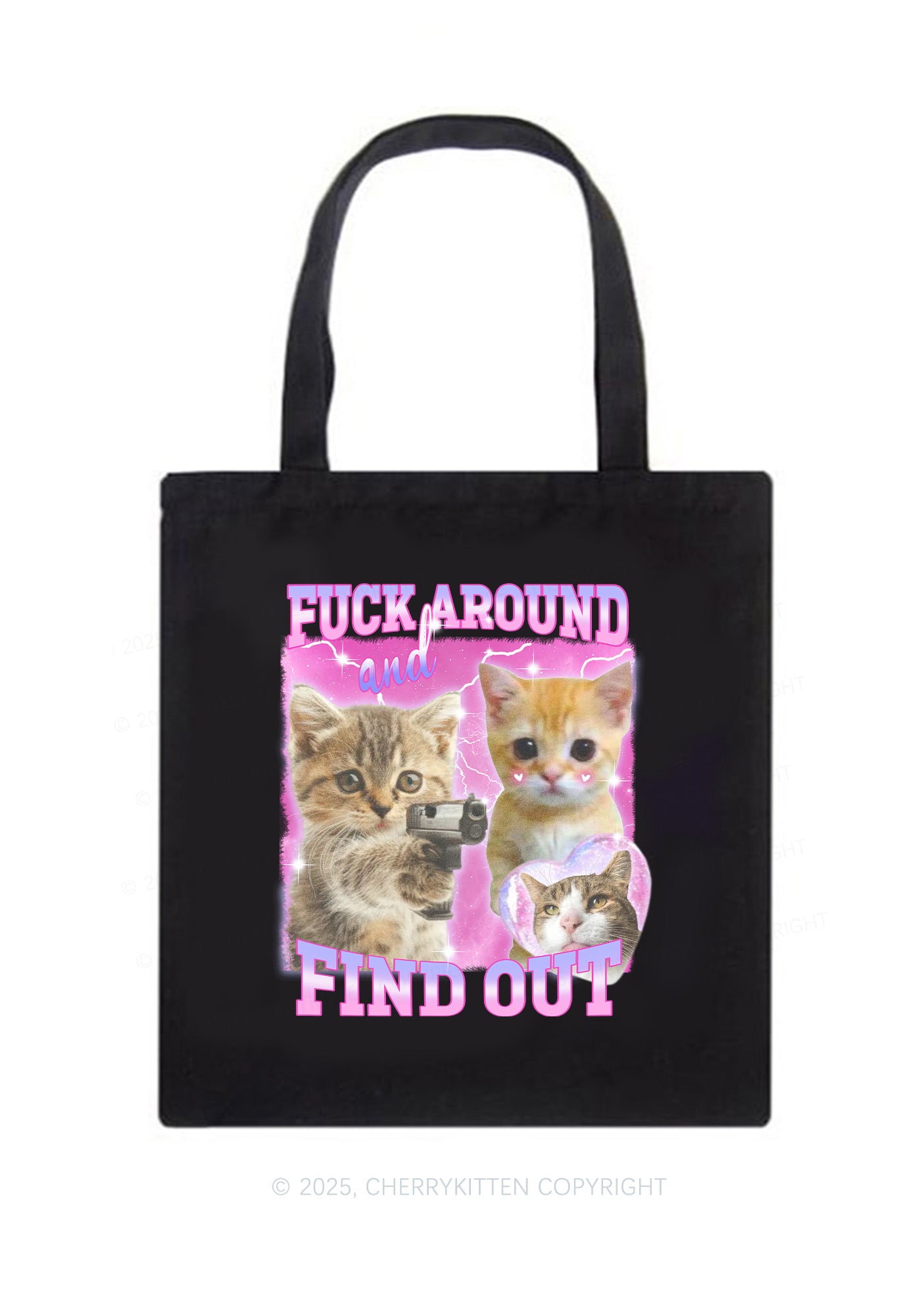 Fxxk Around Cats Y2K Canvas Tote Bag Cherrykitten