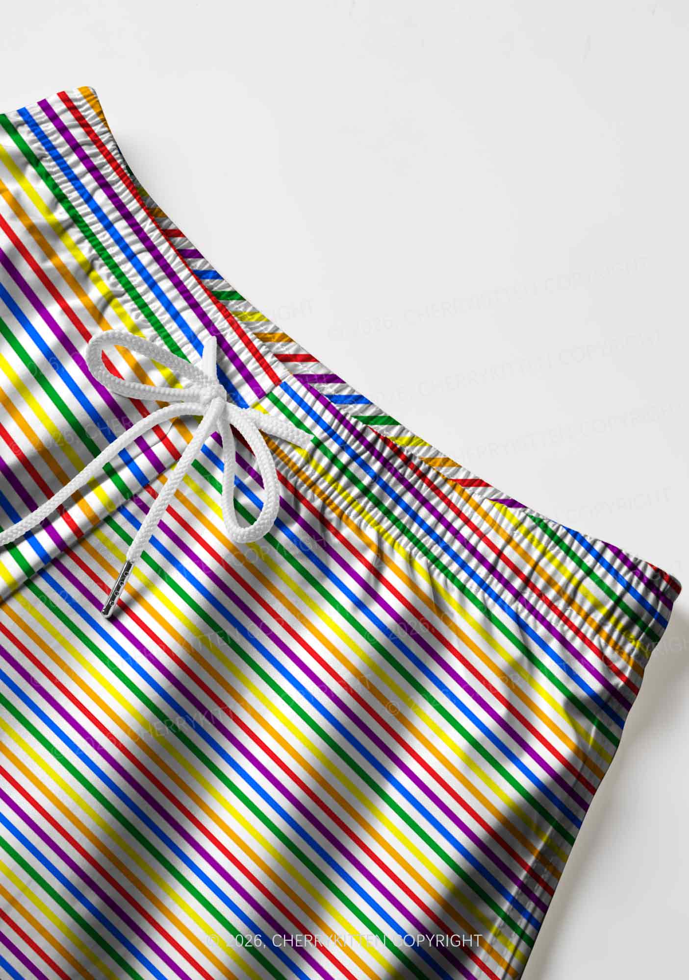 Rainbow Stripes Pride Y2K Print Men Beach Shorts Cherrykitten