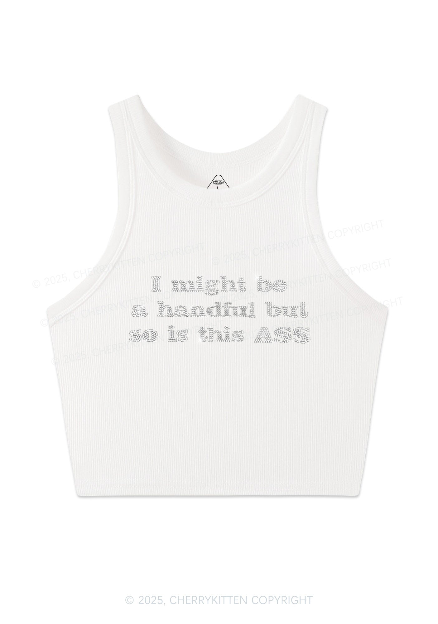 Rhinestone I Might Be Handful Y2K Crop Tank Top Cherrykitten
