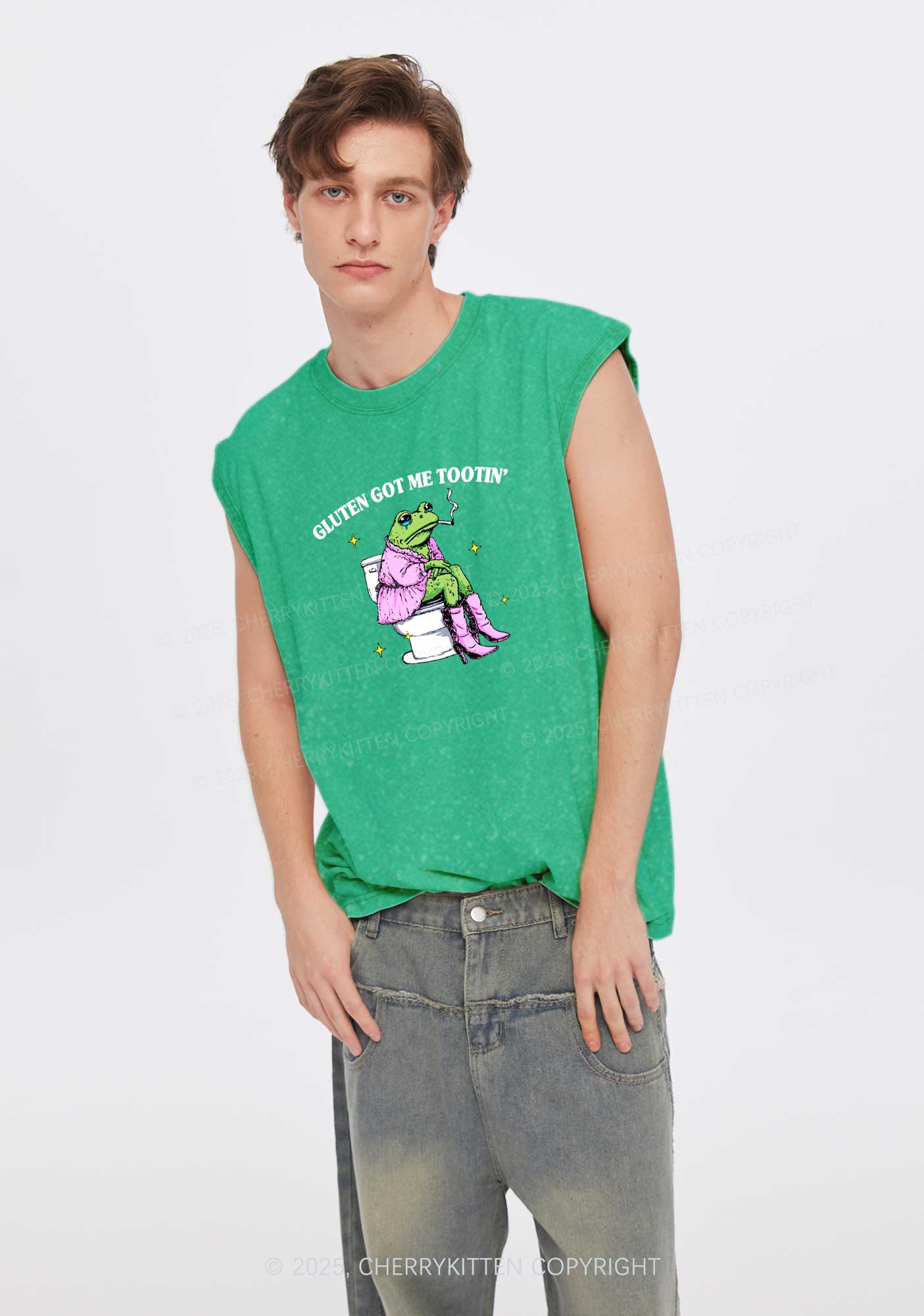 Gluten Got Me Tootin Y2K Washed Muscle Tank Cherrykitten