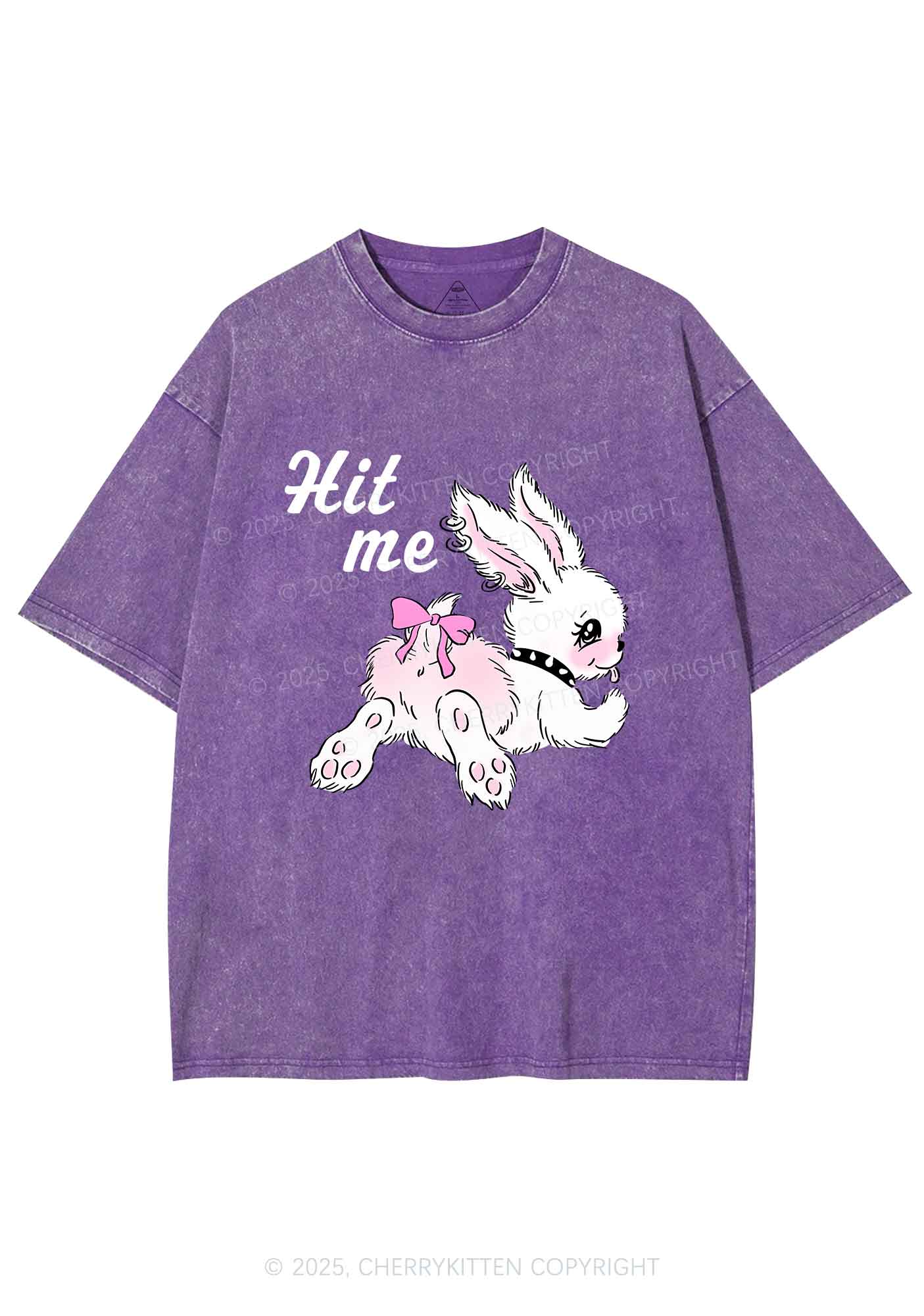 Hit Me White Bunny Y2K Shirts Washed Tee Cherrykitten