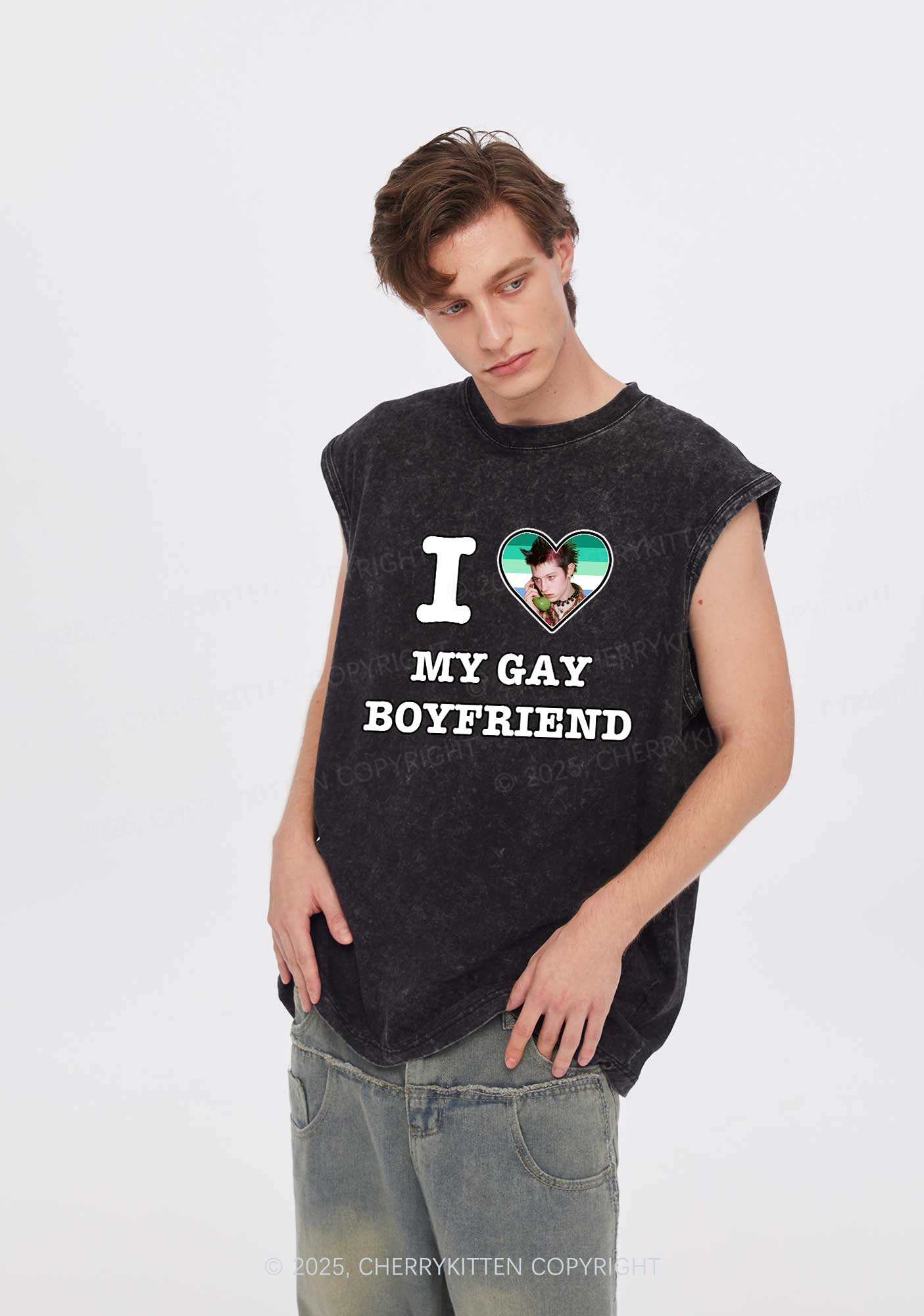 Custom My Gay BF Pride Y2K Washed Muscle Tank Cherrykitten