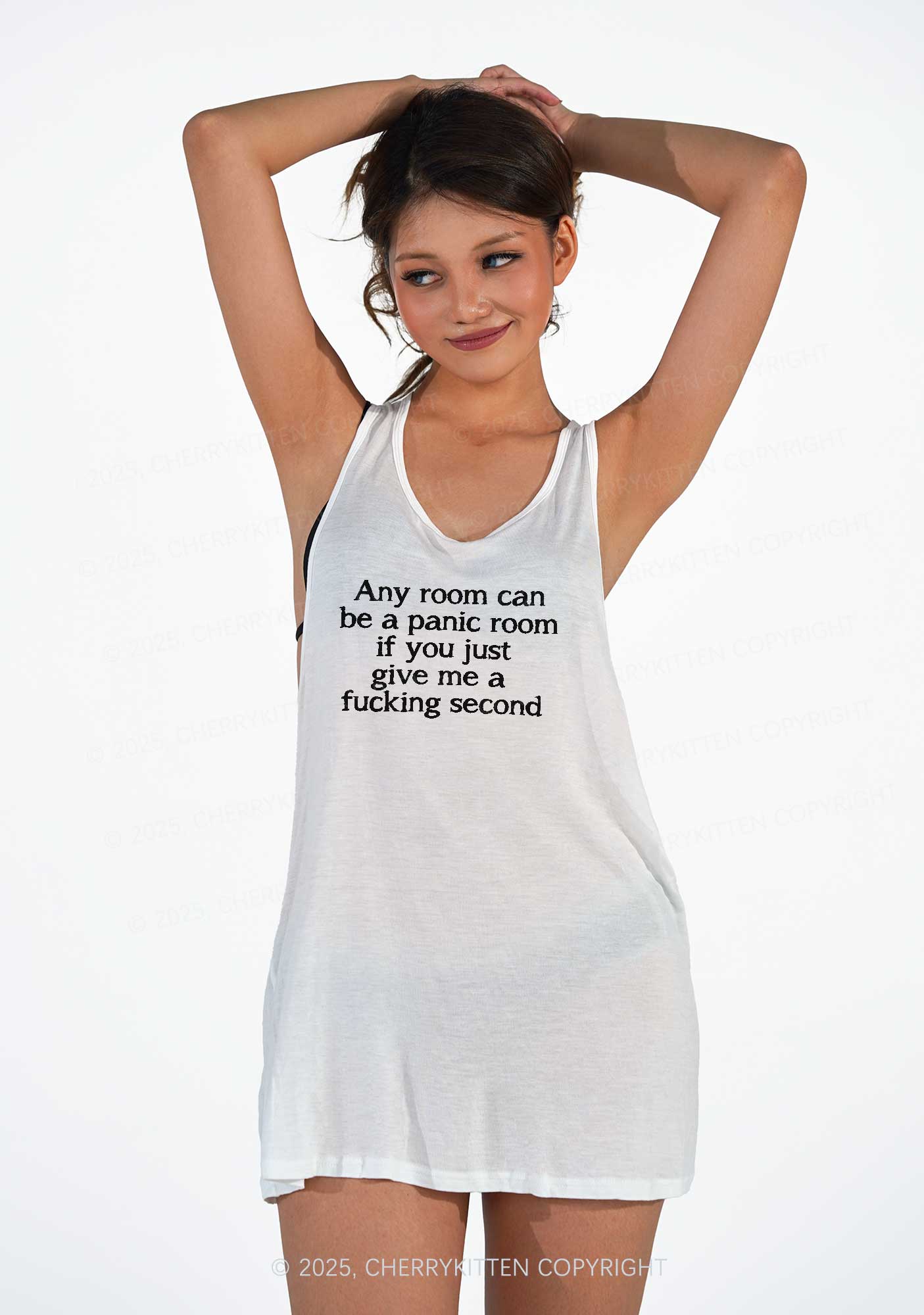 Any Room Can Be Panic Y2K Sheer Boyfriend Tank Cherrykitten