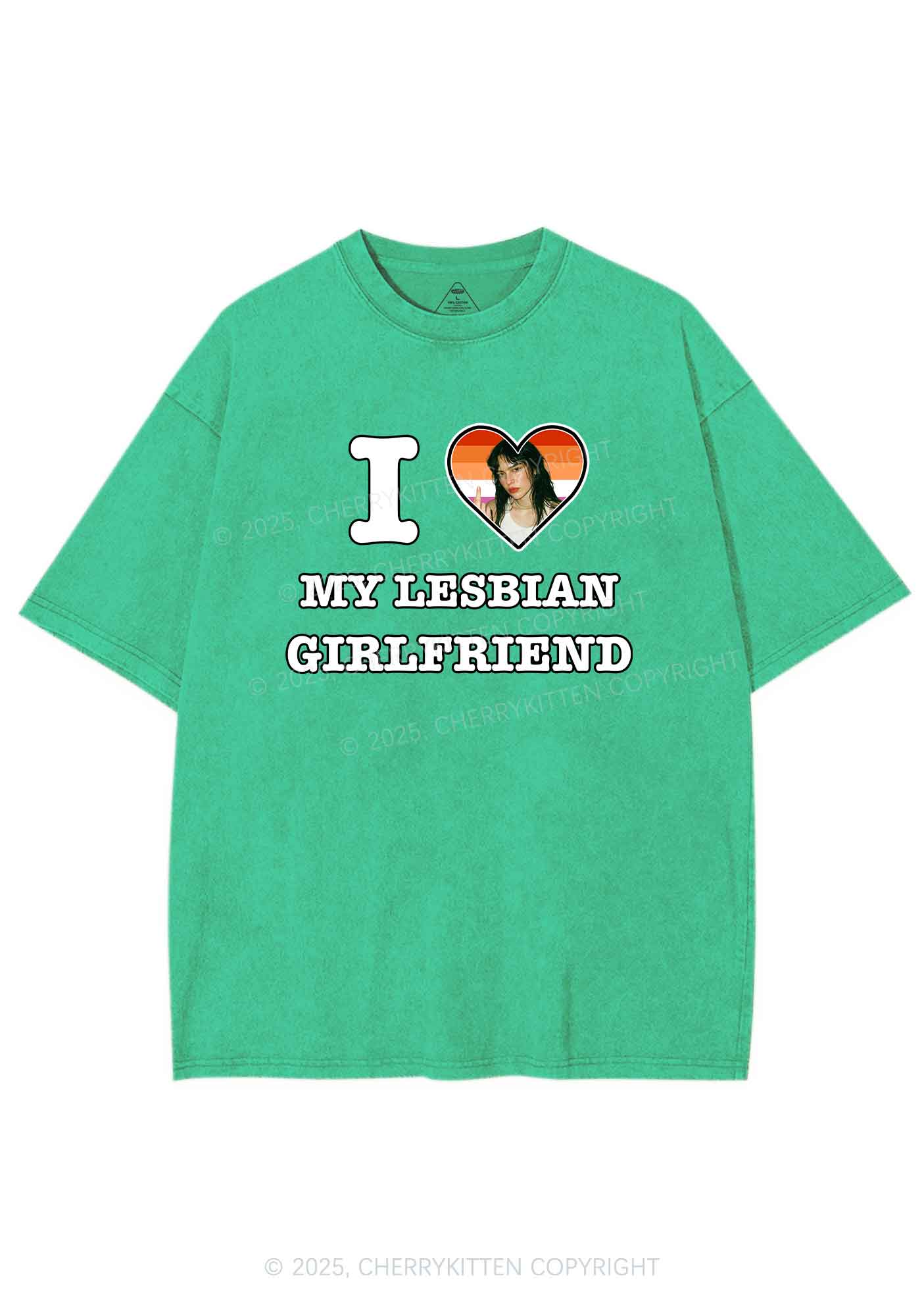 Custom My Lesbian GF Pride Y2K Shirts Washed Tee Cherrykitten