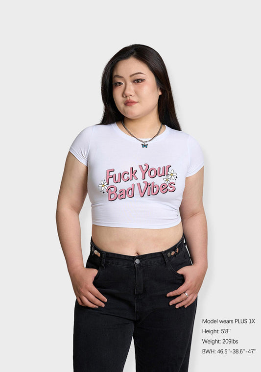 Curvy Fxxk Your Bad Vibes Flowers Stars Baby Tee