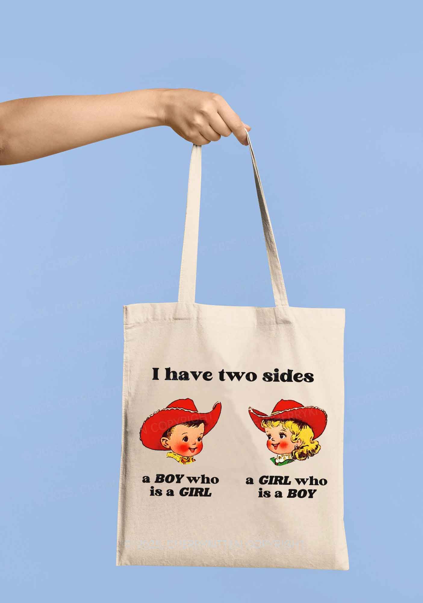 I Have Two Sides Pride Y2K Canvas Tote Bag Cherrykitten