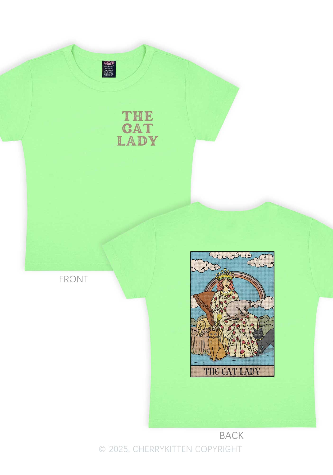 The Cat Lady Two Sides Y2K Baby Tee Cherrykitten