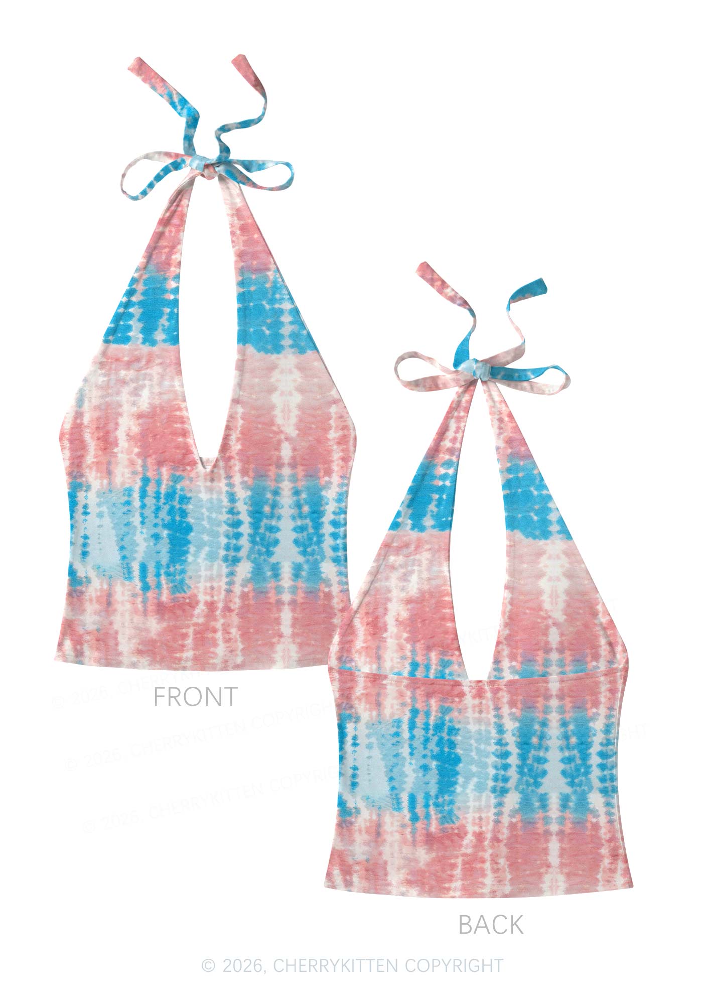 Tie Dye Trans Pride Y2K Print Halter Deep V Neck Cami Cherrykitten