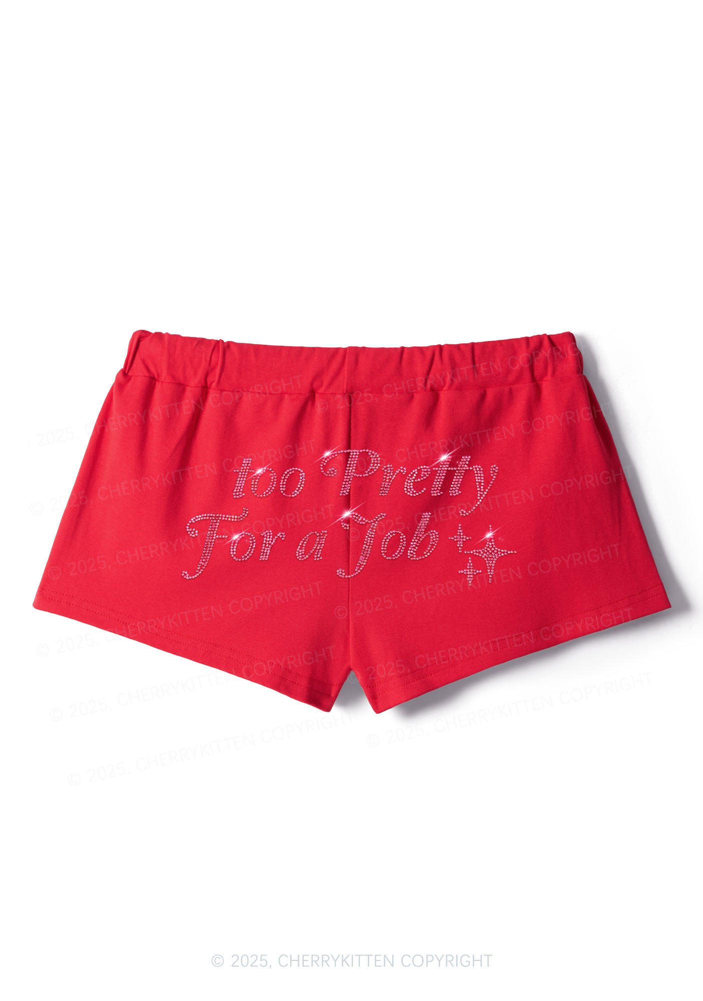 Rhinestone Too Pretty For Job Y2K Drawstring Mini Shorts Cherrykitten