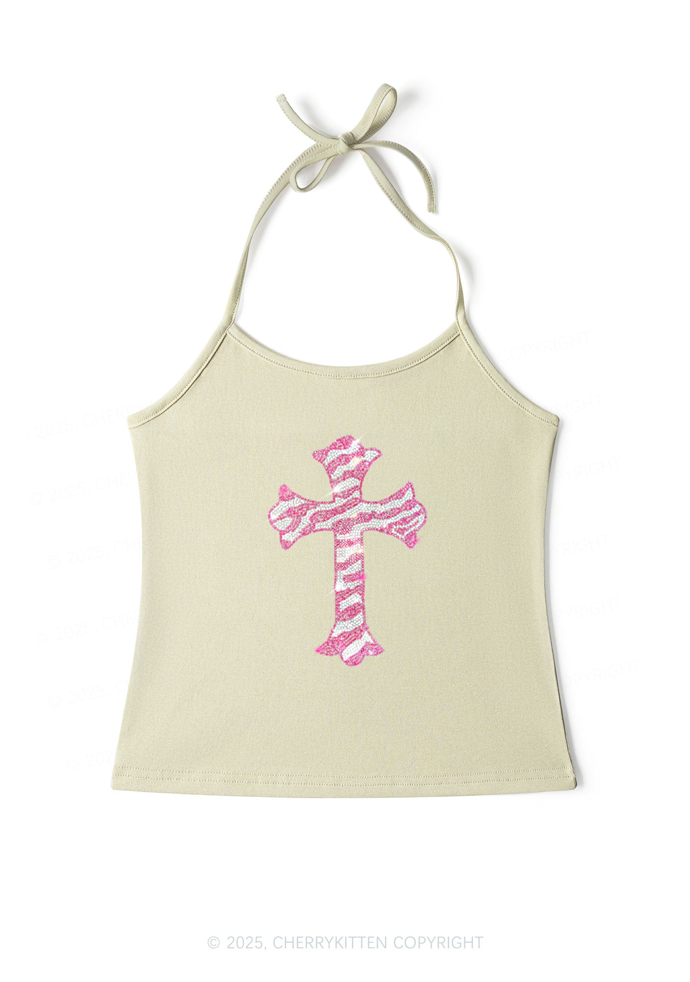 Rhinestone Pink Cross Y2K Halter Neck Cami Cherrykitten
