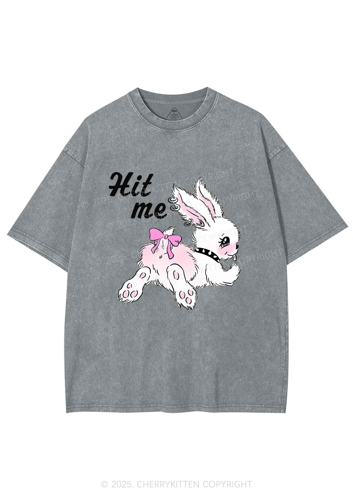 Hit Me White Bunny Y2K Shirts Washed Tee Cherrykitten