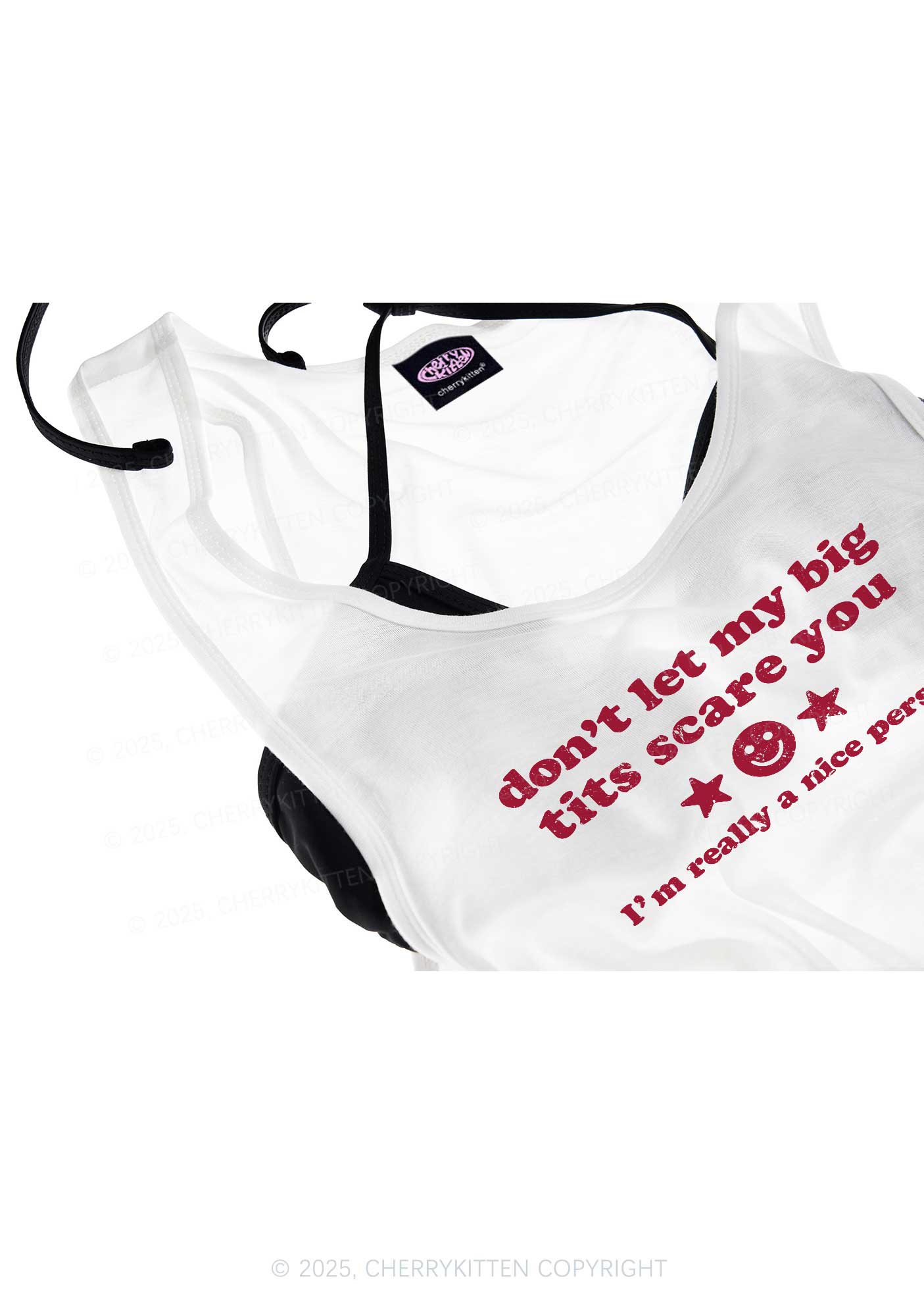 Don't Let My Big Txts Scare You Y2K Sheer Boyfriend Tank Cherrykitten