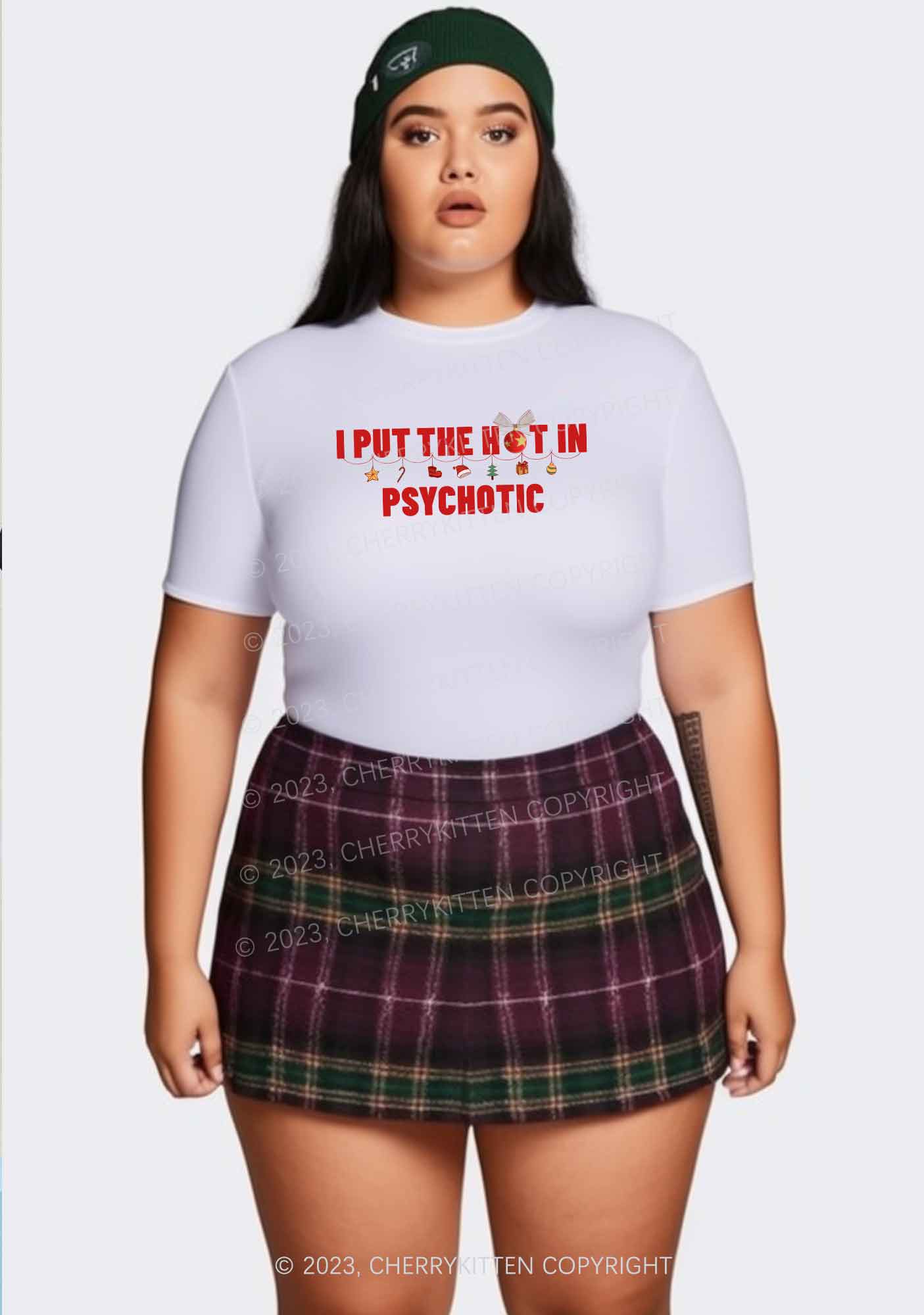 I Put The Hot In Psychotic Christmas Y2K Baby Tee Cherrykitten