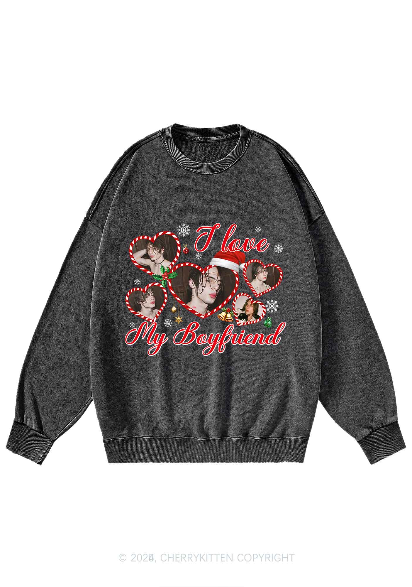 Custom Christmas I Love My GF Y2K Washed Sweatshirts Cherrykitten